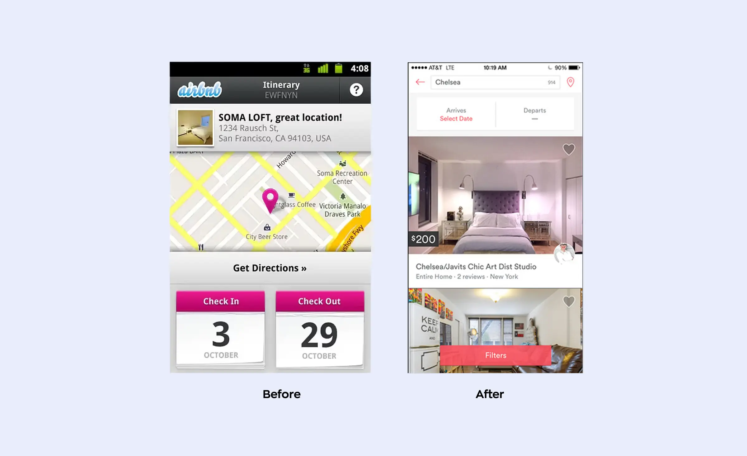 An example of a successful mobile app redesign - the Airbnb app 2014 redesign