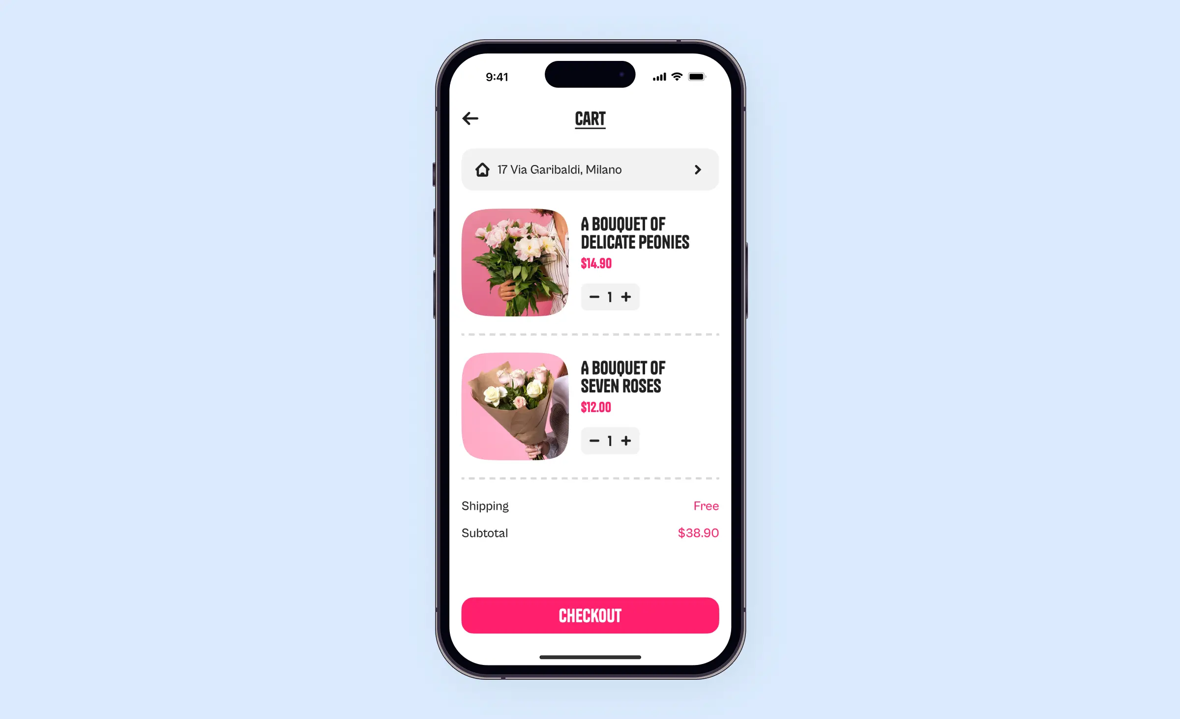 An example of good behavioral design - flower marketplace checkout form