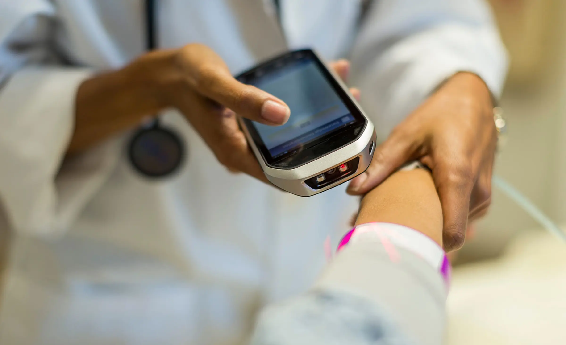 An example of connected healthcare devices - the device is used for verifying patient information or tracking medical records to ensure safe and accurate care.