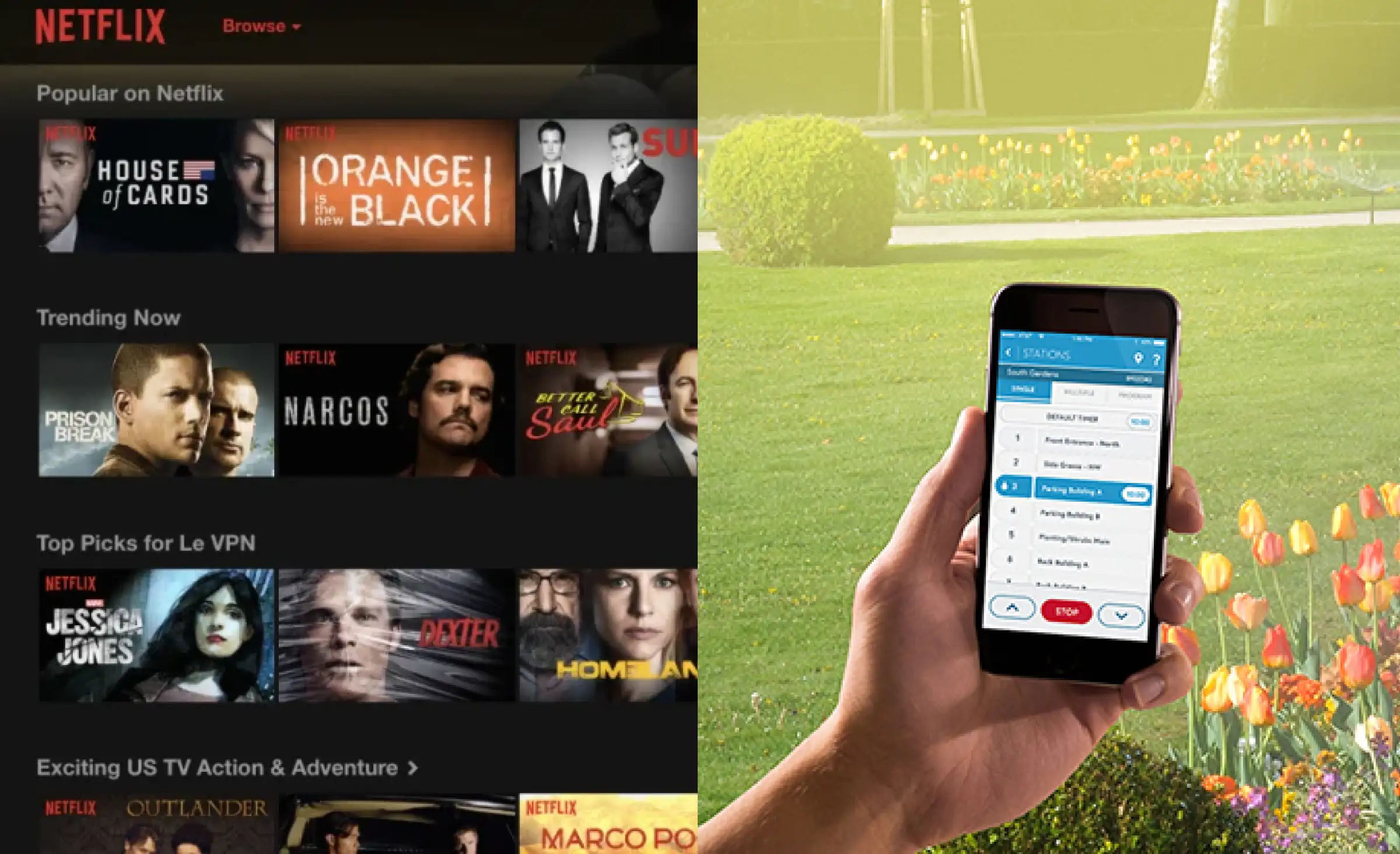 Two examples of AI agents in different spheres: Netflix recommendation system and a smart irrigation system