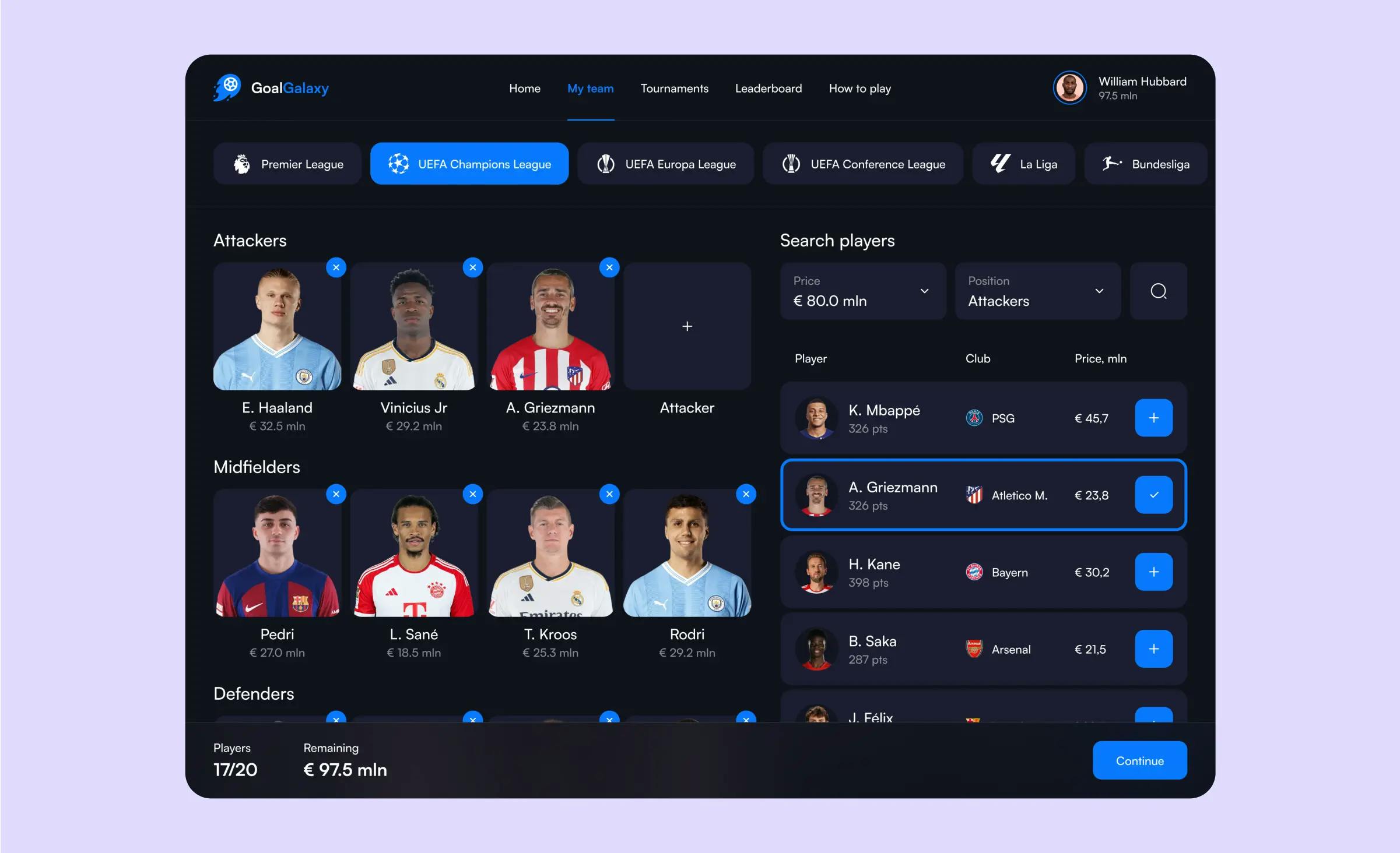 A design concept for fantasy sports app development by Ronas IT