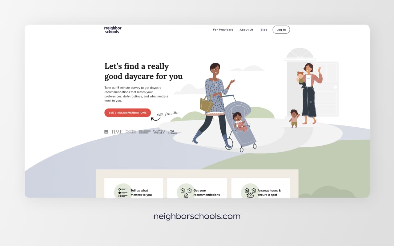 Website header of NeighborSchools educational technology startup