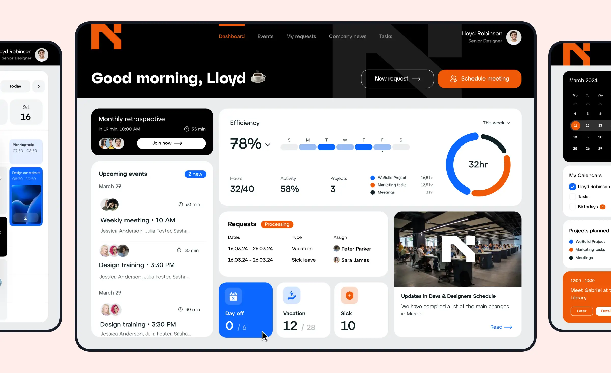 An employee’s portal dashboard UI design concept created by Ronas IT