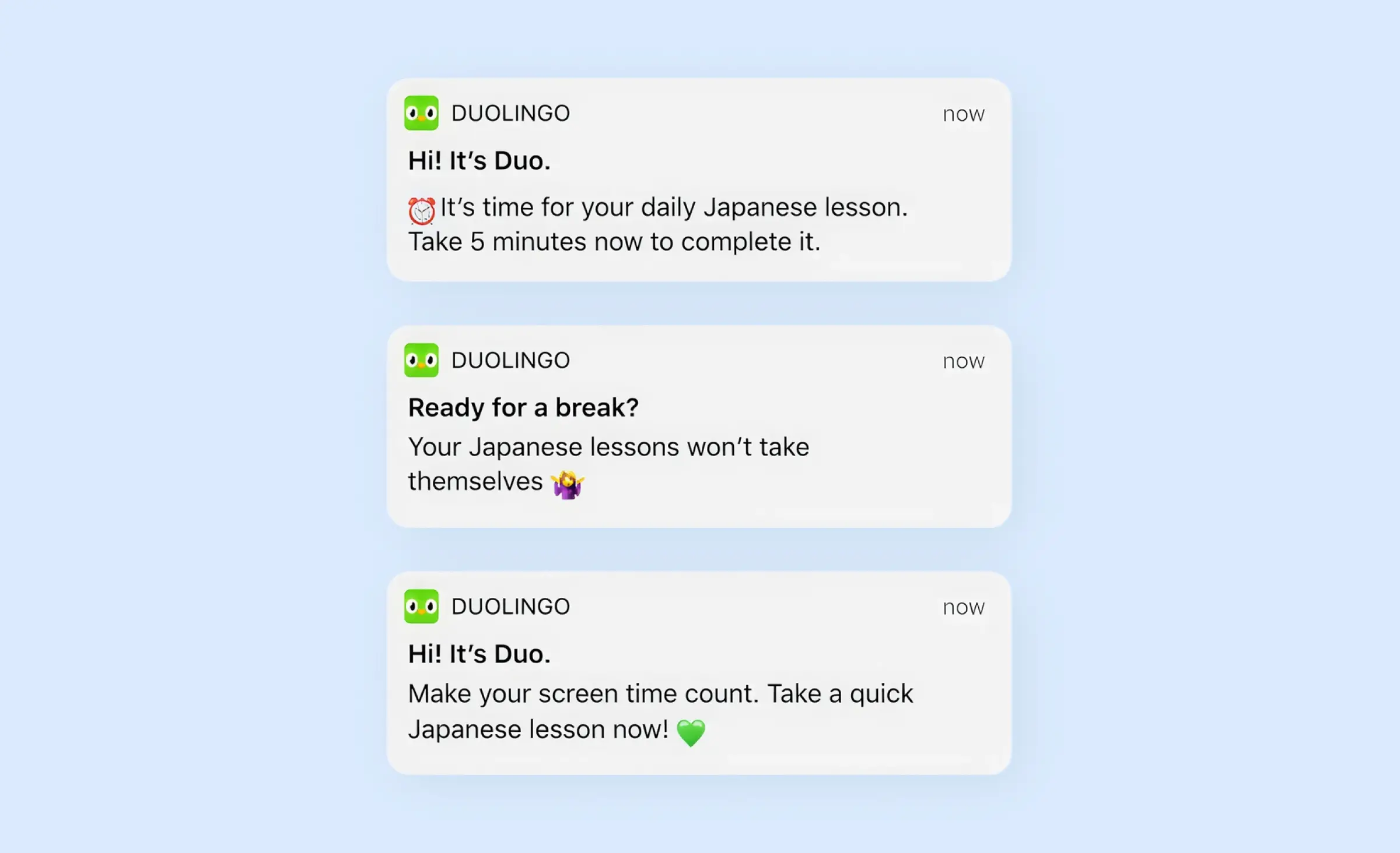 Reminders and notifications in behavioral design - an example with Duolingo notifications