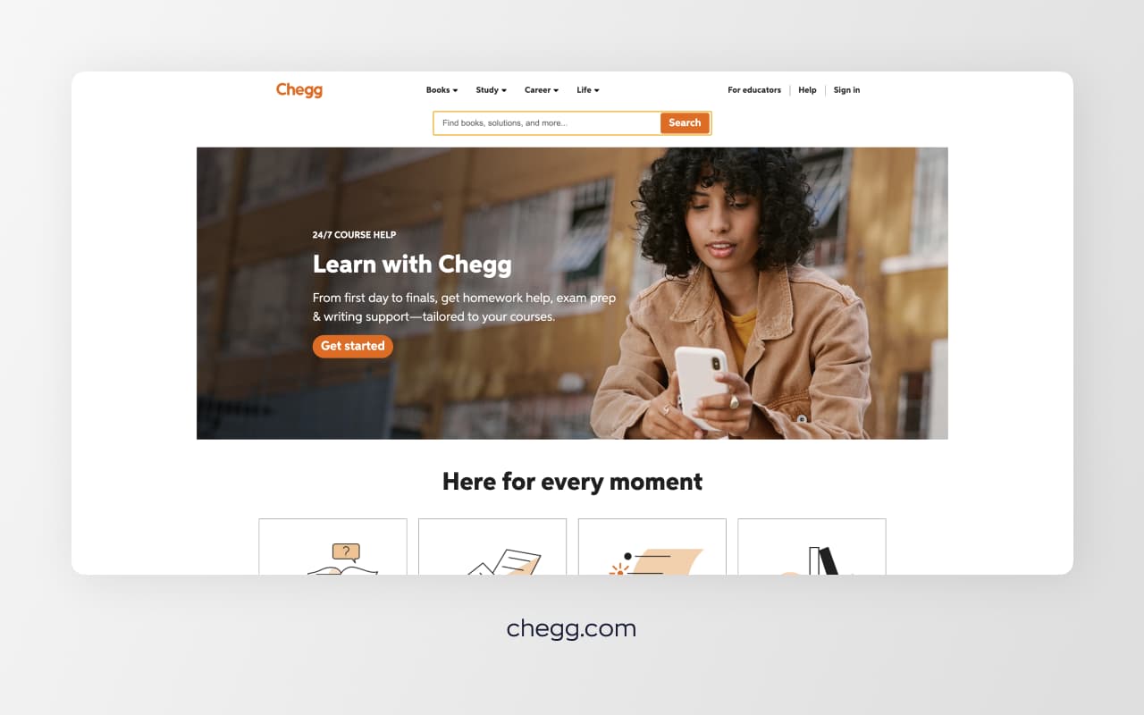 Website header of Chegg educational technology startup