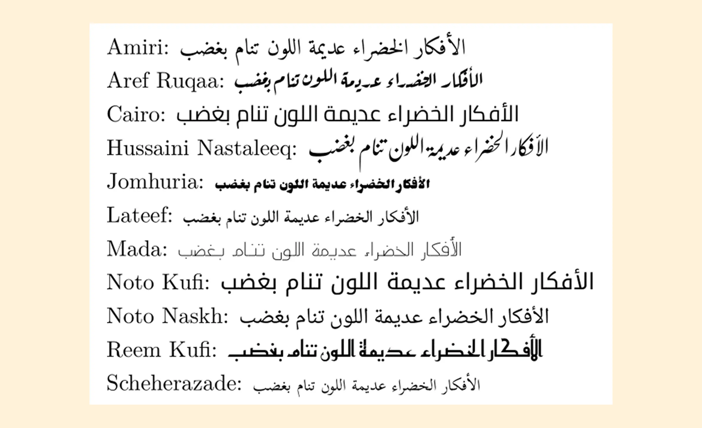 Examples of arabic typefaces for right-to-left design to make the interface texts clear and readable