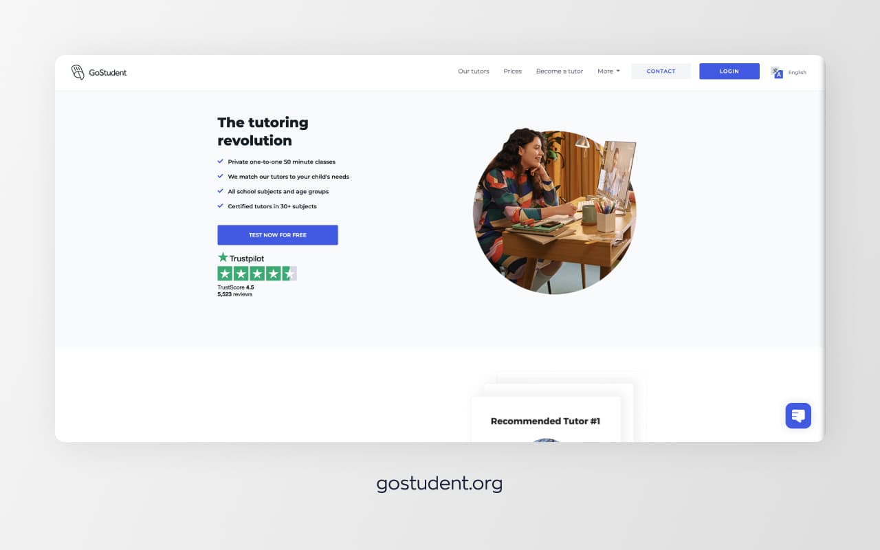 Website header of GoStudent educational technology startup