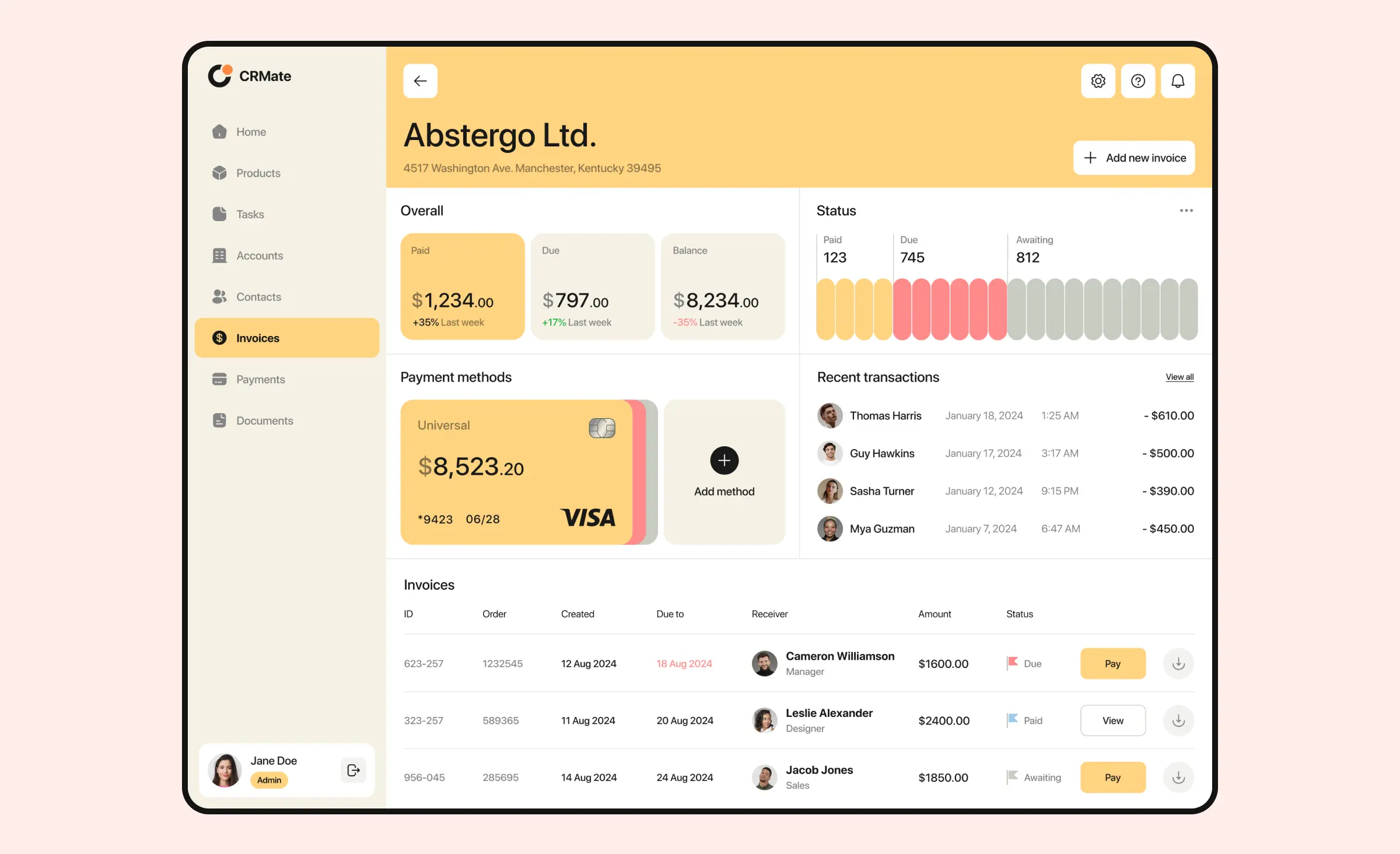 A CRM dashboard UI design concept created by Ronas IT