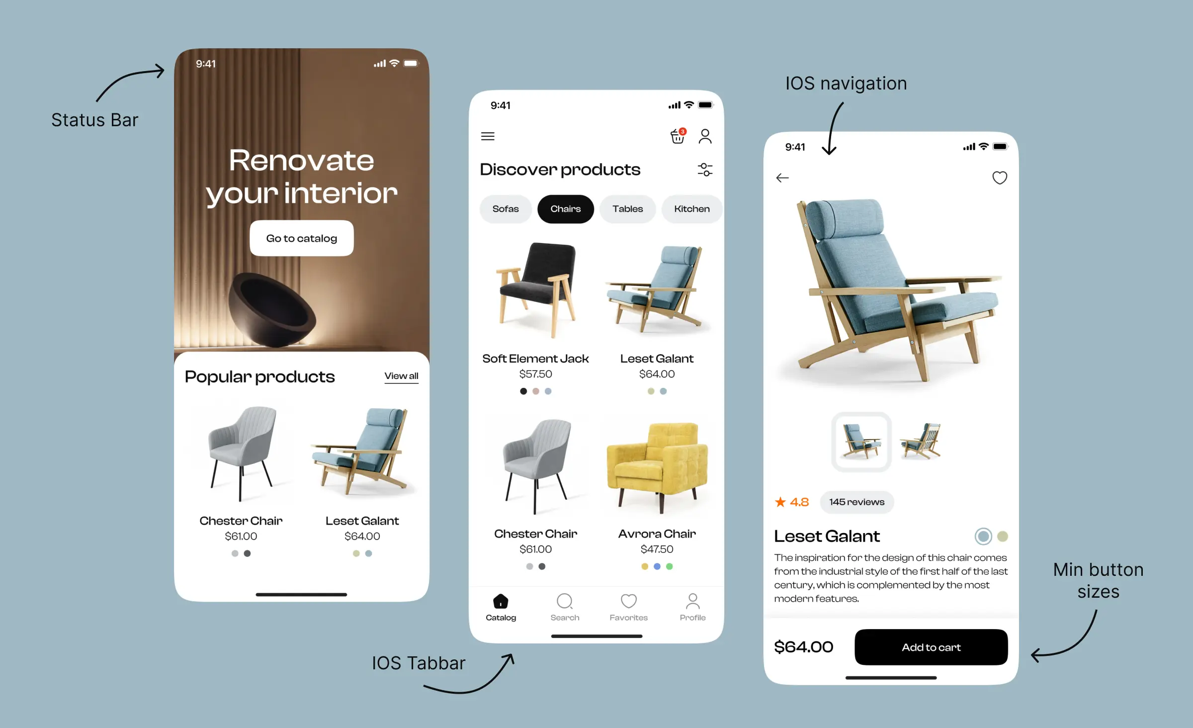 A Dribbble shot that shows an e-commerce app interface