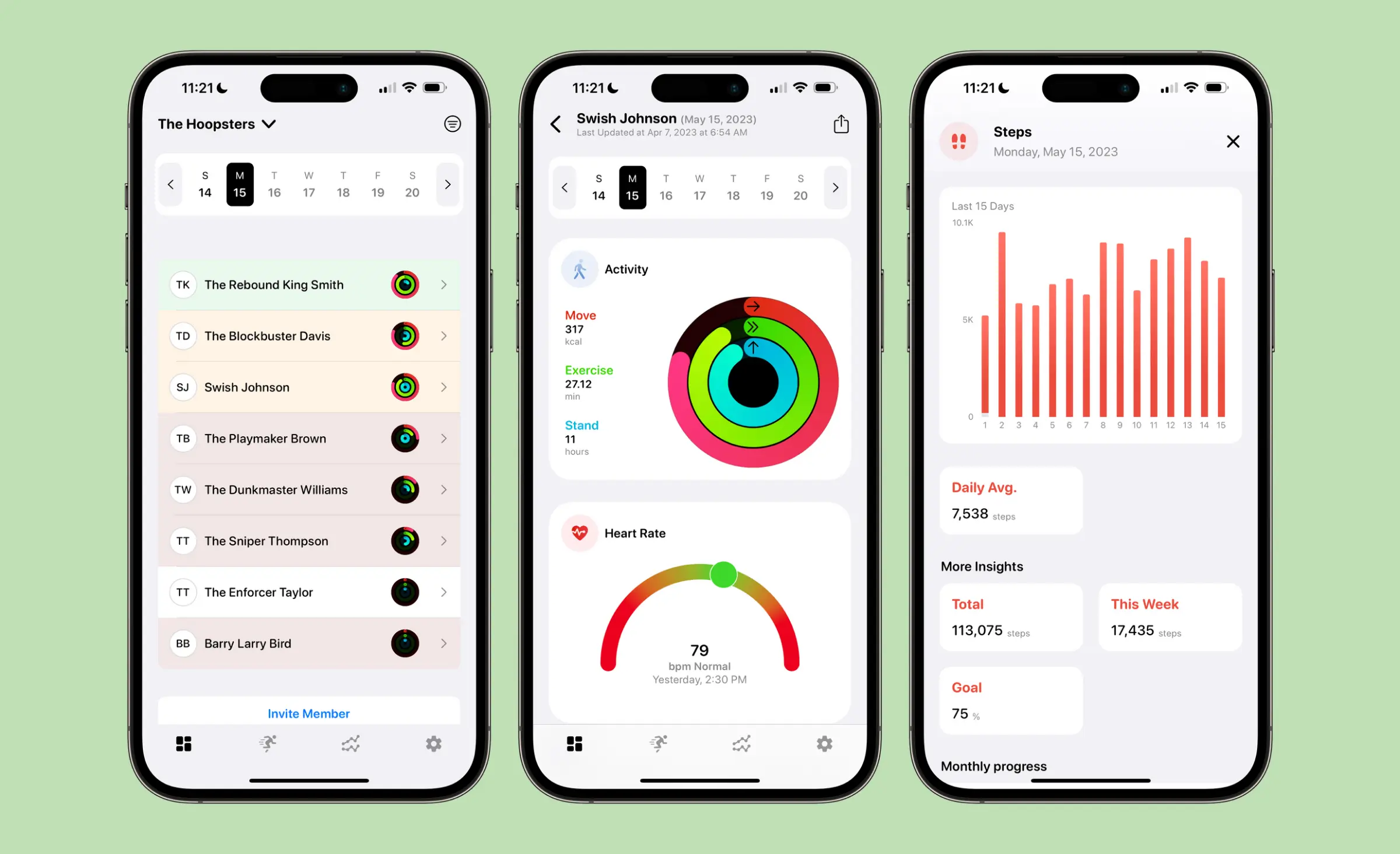 IoT app design for fitness tracking with statistics and graphs