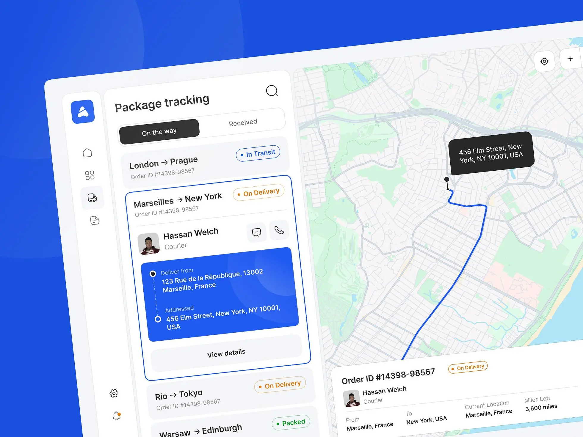 Delivery tracking website with features like interactive map, package tracking, QR code access, and more