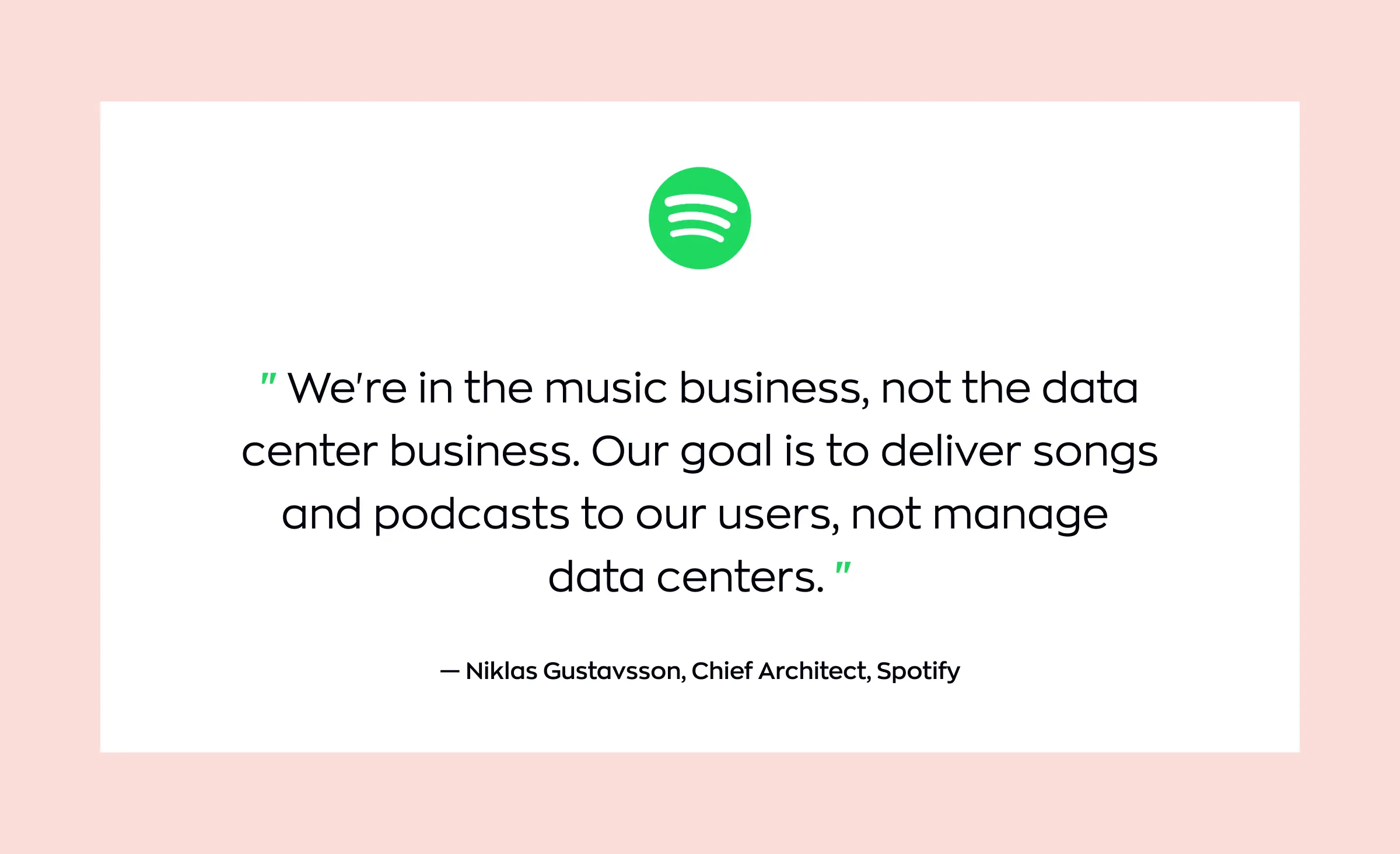 A quote from Spotify’s chief architect highlighting the importance of cloud migration services