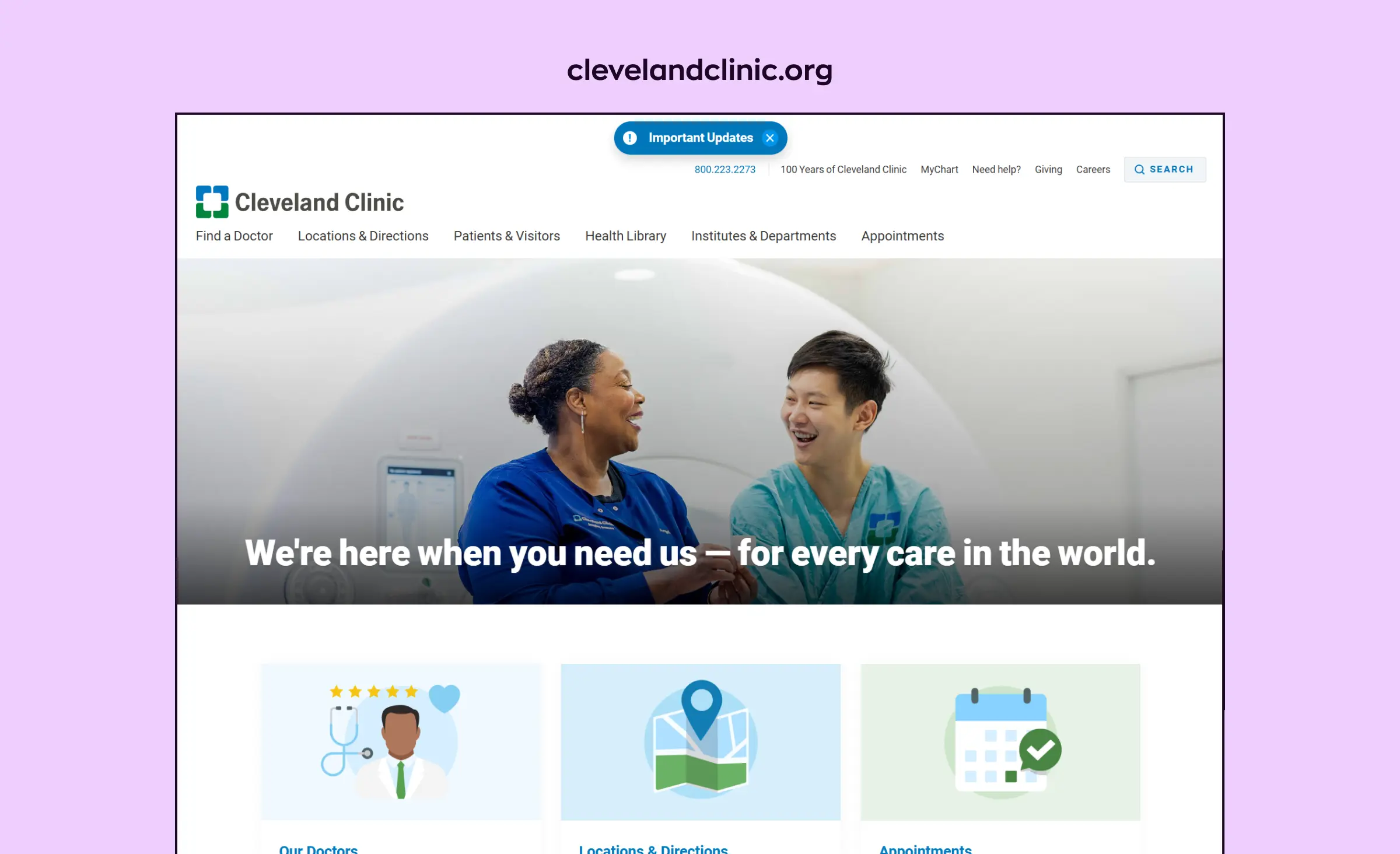 Cleveland Clinic healthcare website design