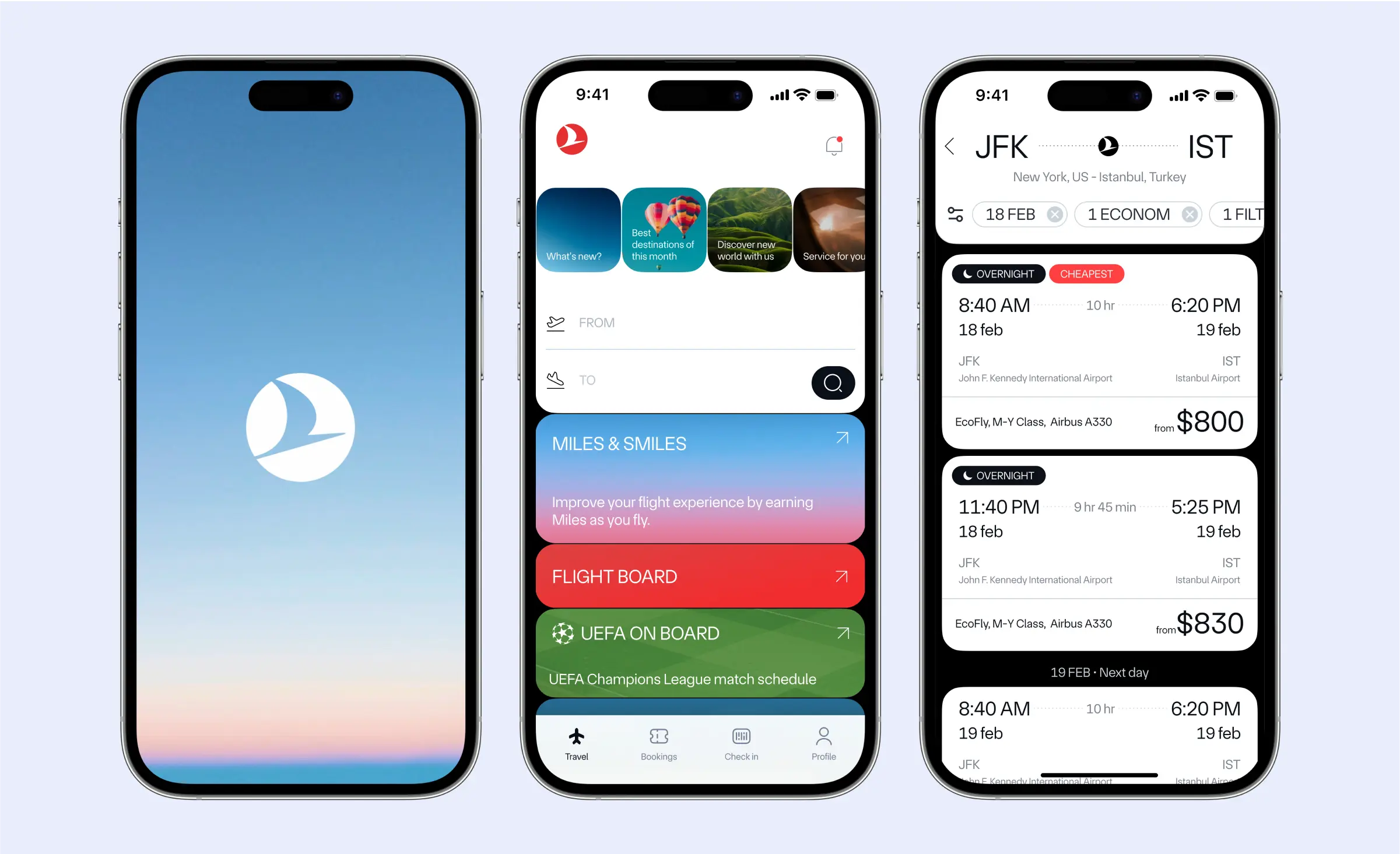Travel software development: Turkish Airlines mobile app design concept