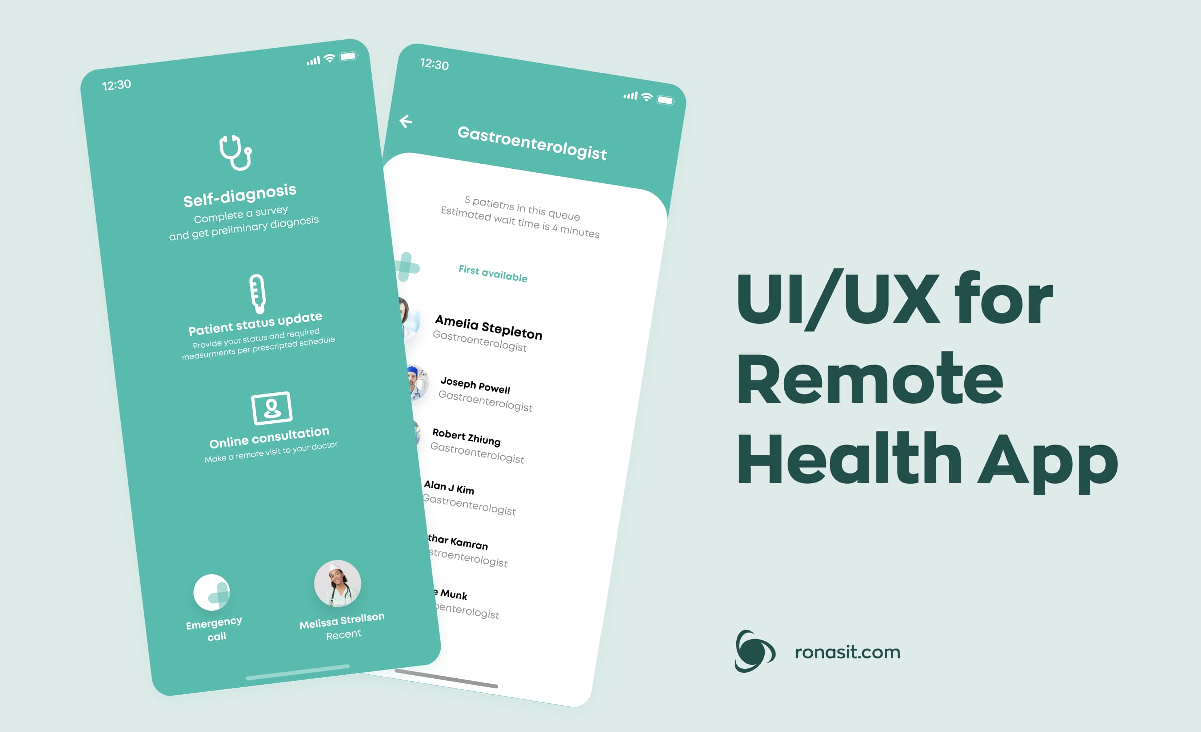 Screens of a healthcare app Ronas IT designed for a better vision of how we can craft your learning management system