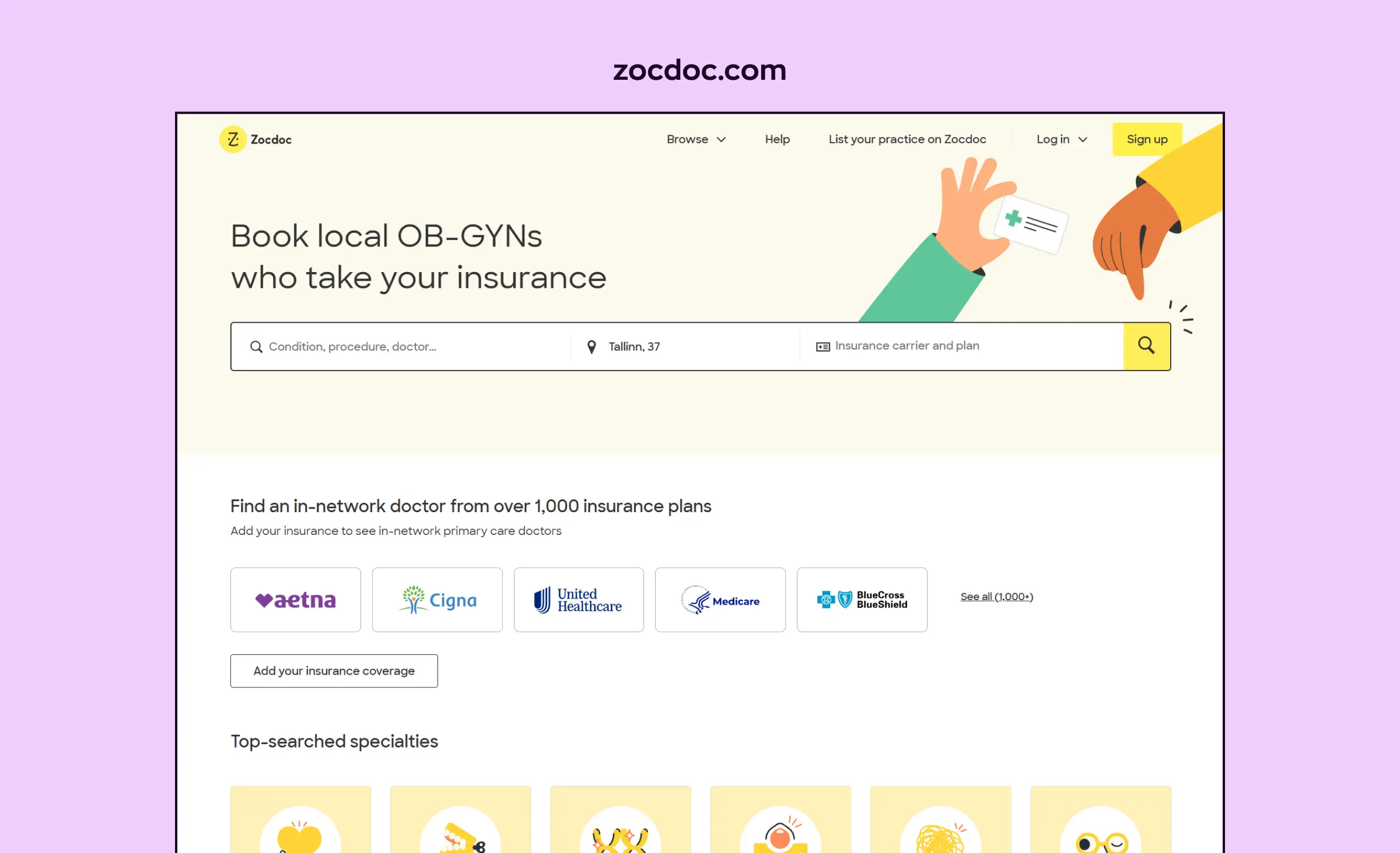 Zocdoc healthcare website design