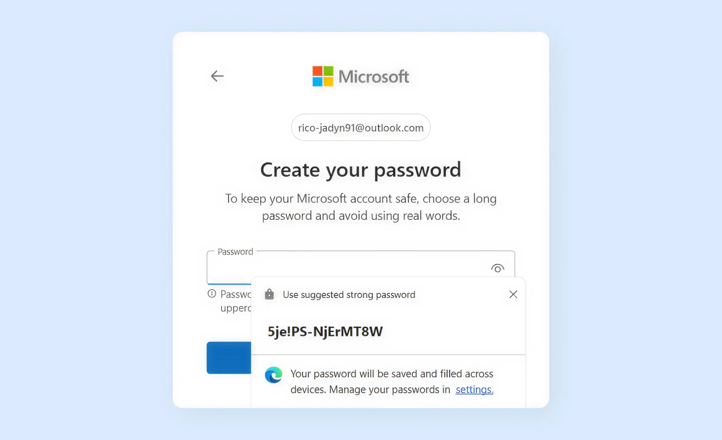 Nudging in behavioral design - an example with suggested password in the Microsoft app