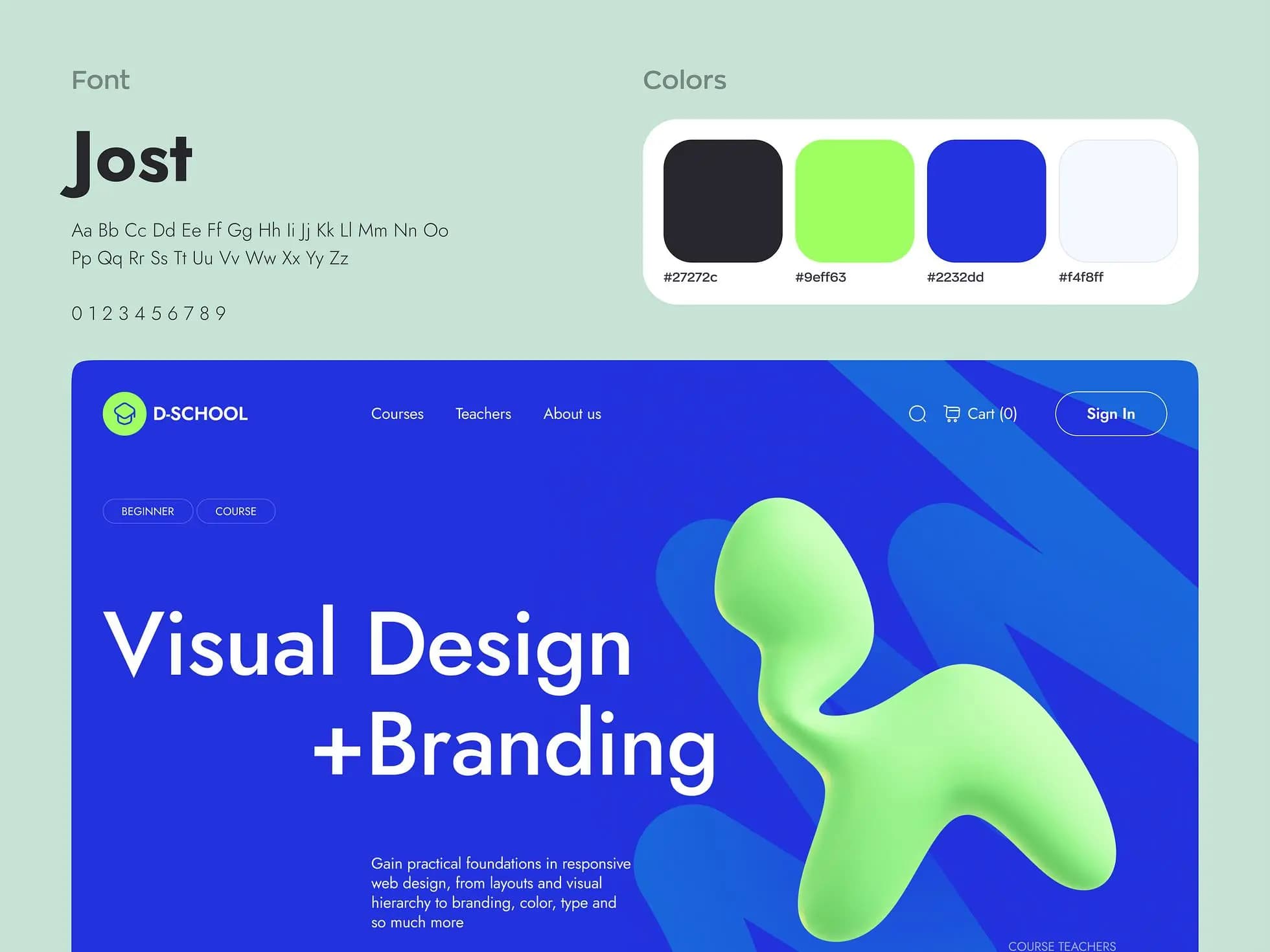 E-learning platform branding: Colors and fonts we used