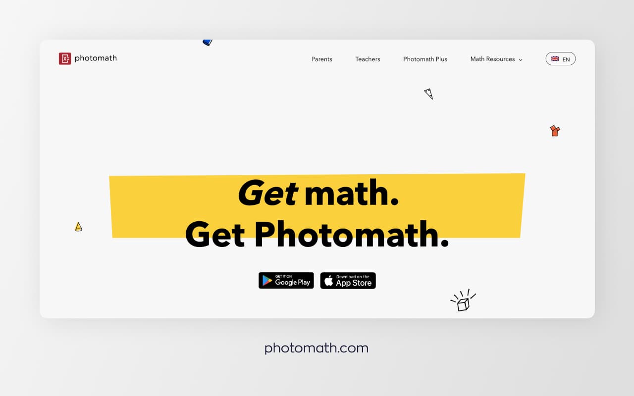 Website header of Photomath educational technology startup