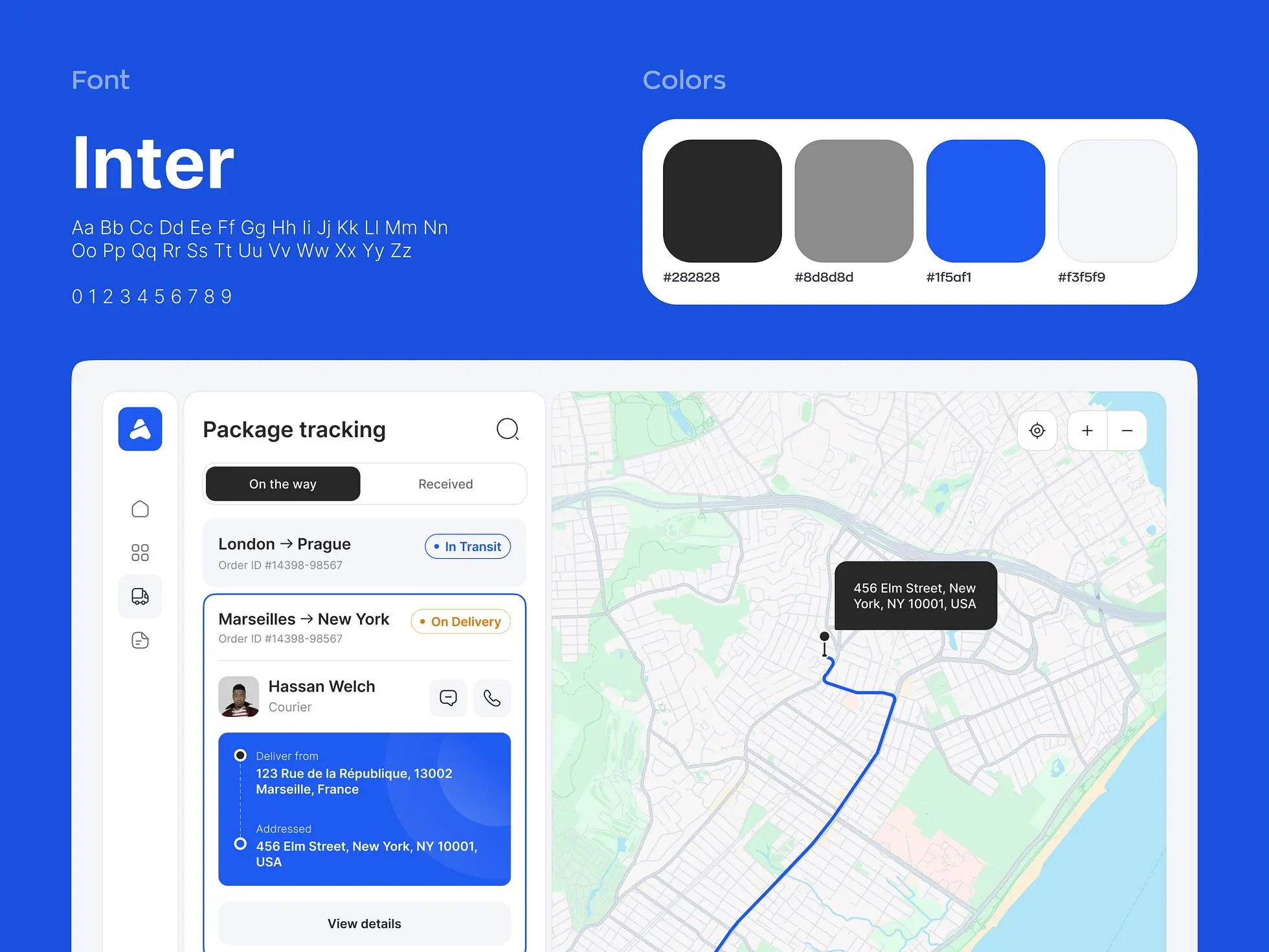 Delivery tracking website branding: Colors and fonts we used