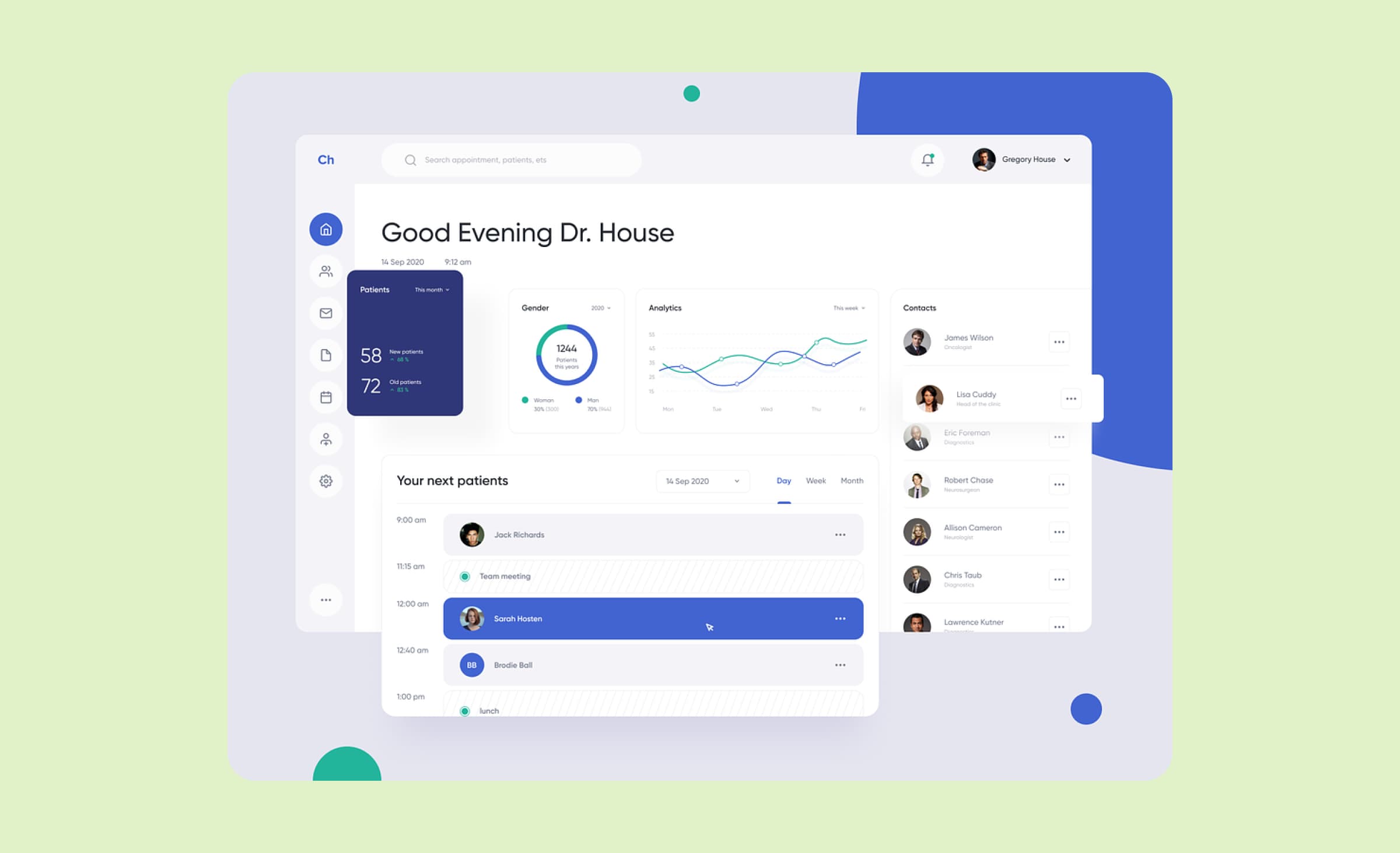 A healthcare app dashboard designed by Ronas IT displaying an intuitive doctor’s interface. The interface includes a visually appealing diagram that effectively visualizes patients’ data for easy understanding and analysis.