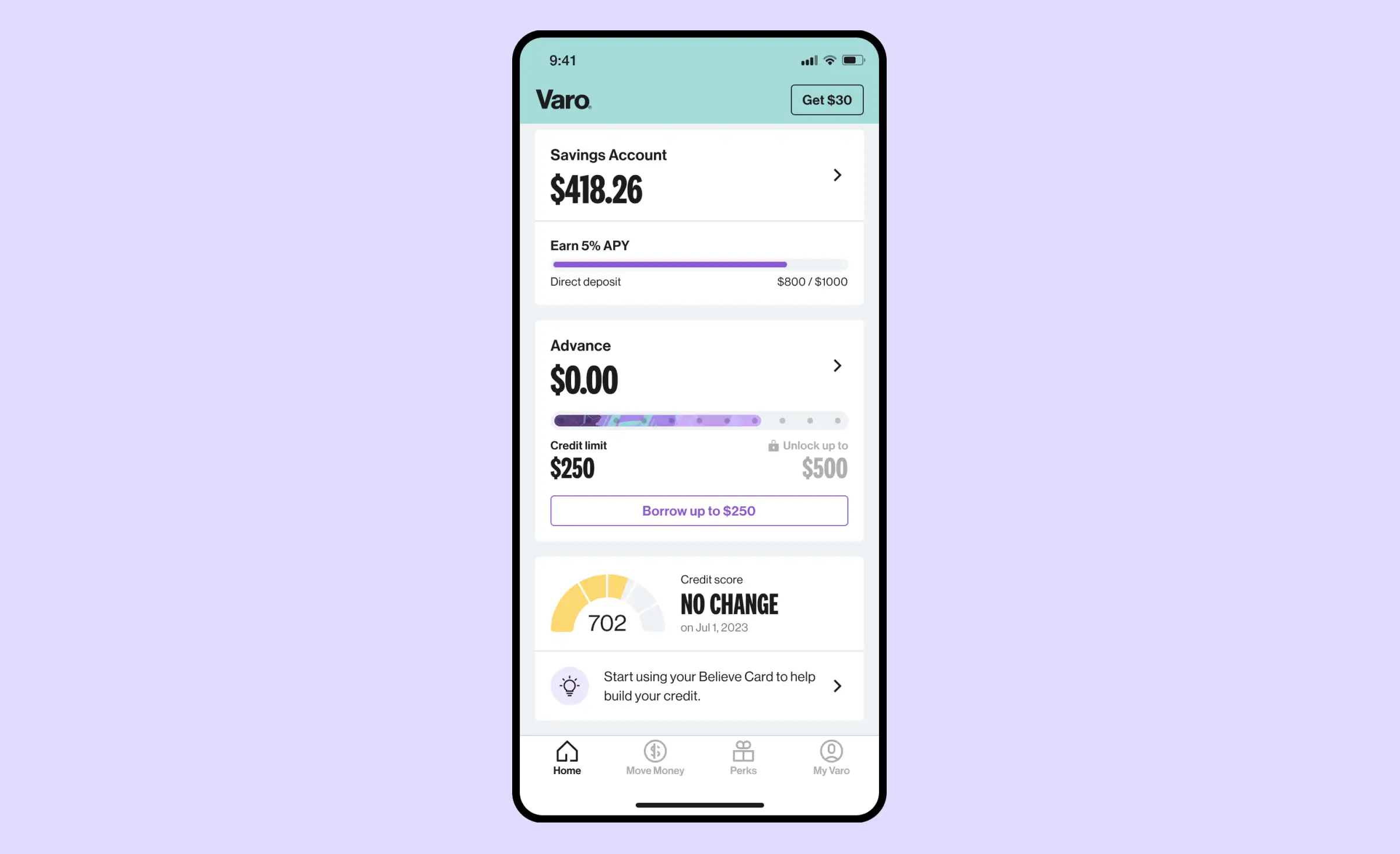 Varo, a popular neobank app for credit building