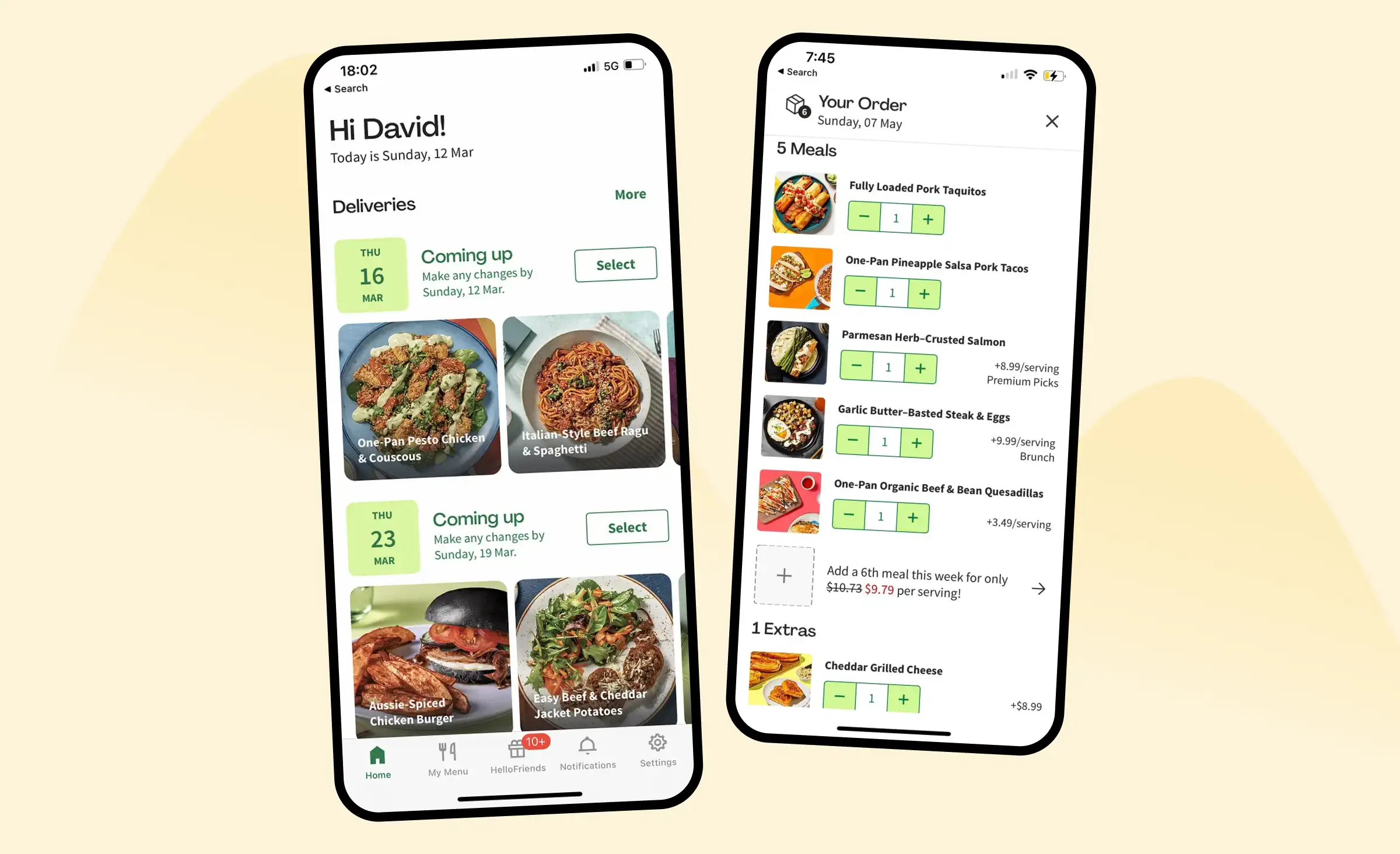 Grocery app development example: HelloFresh, a popular meal kit delivery app