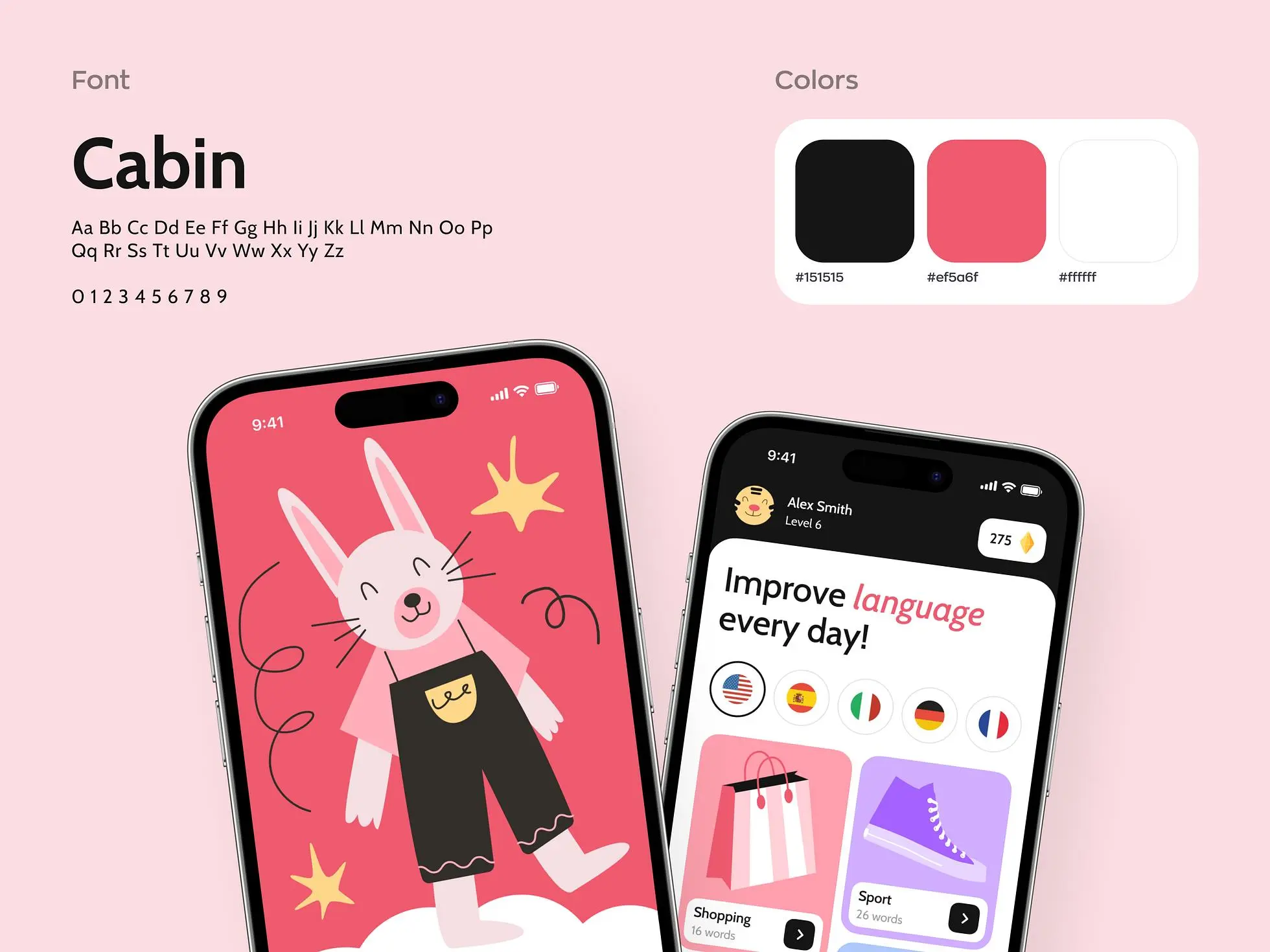 Mobile learning app branding: Colors and fonts we used