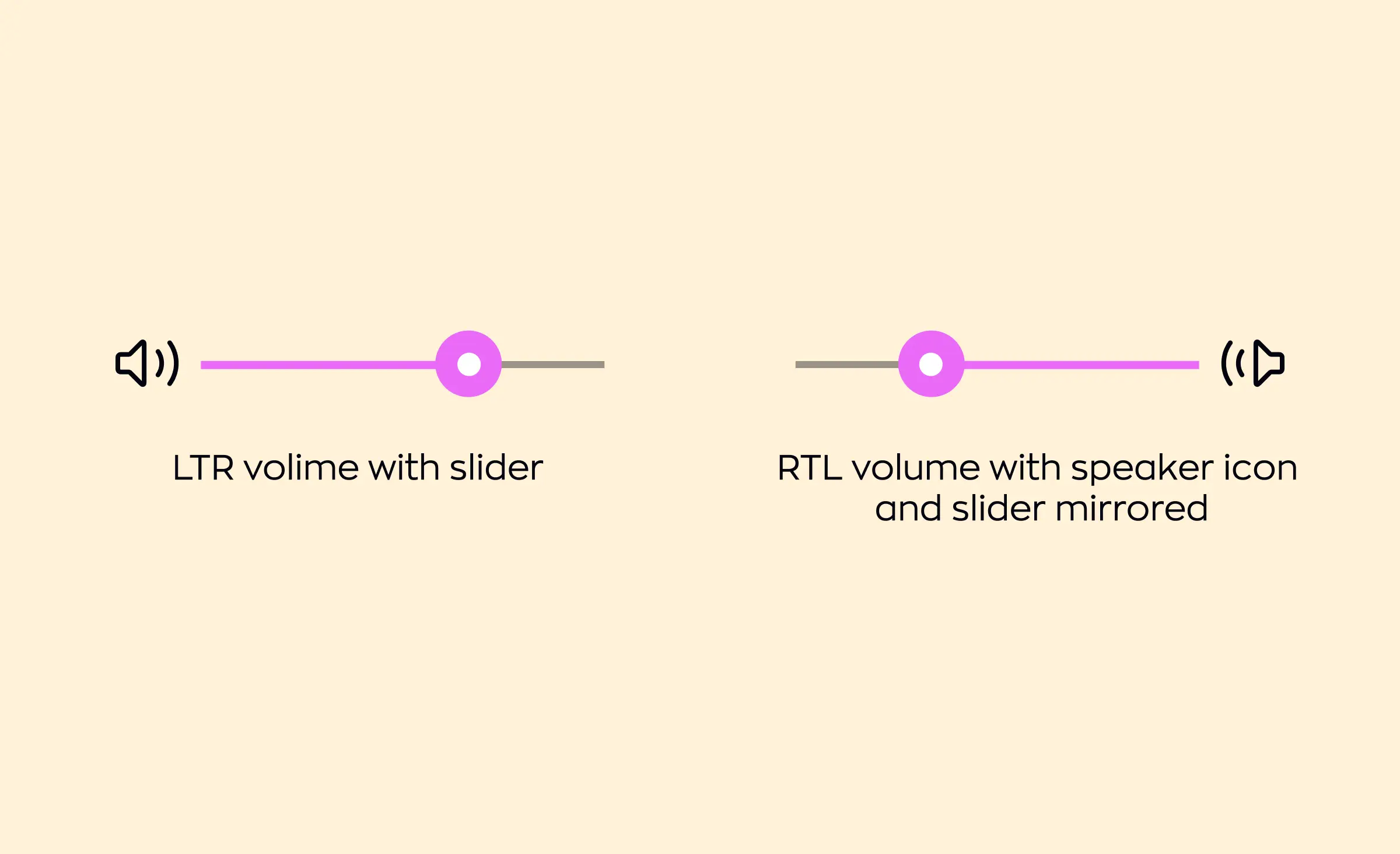 How volume speaker icon is shown in right-to-left design vs left-to-right design