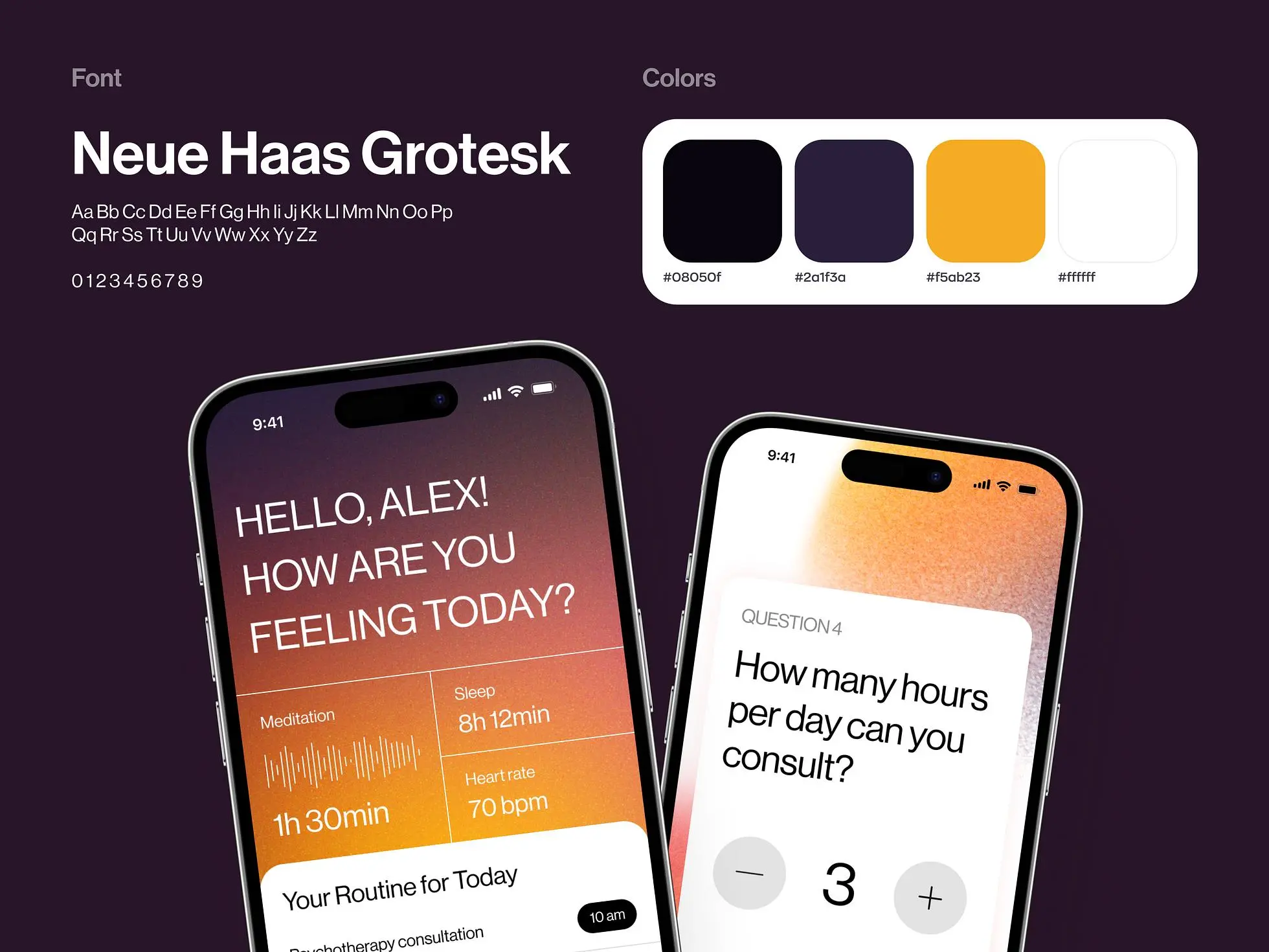 Mental health mobile app branding: Colors and fonts we used