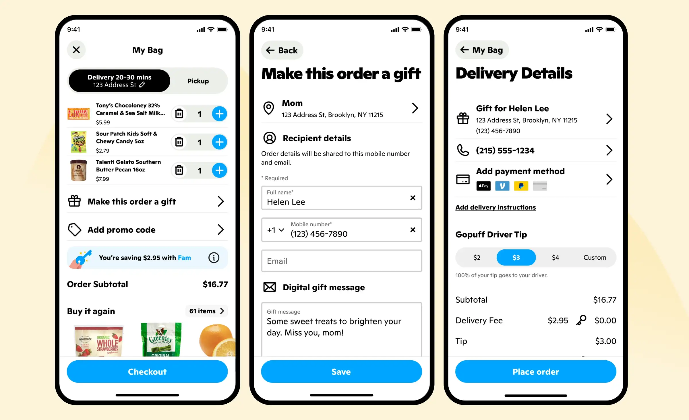 Grocery app development example: GoPuff, a popular on-demand grocery app