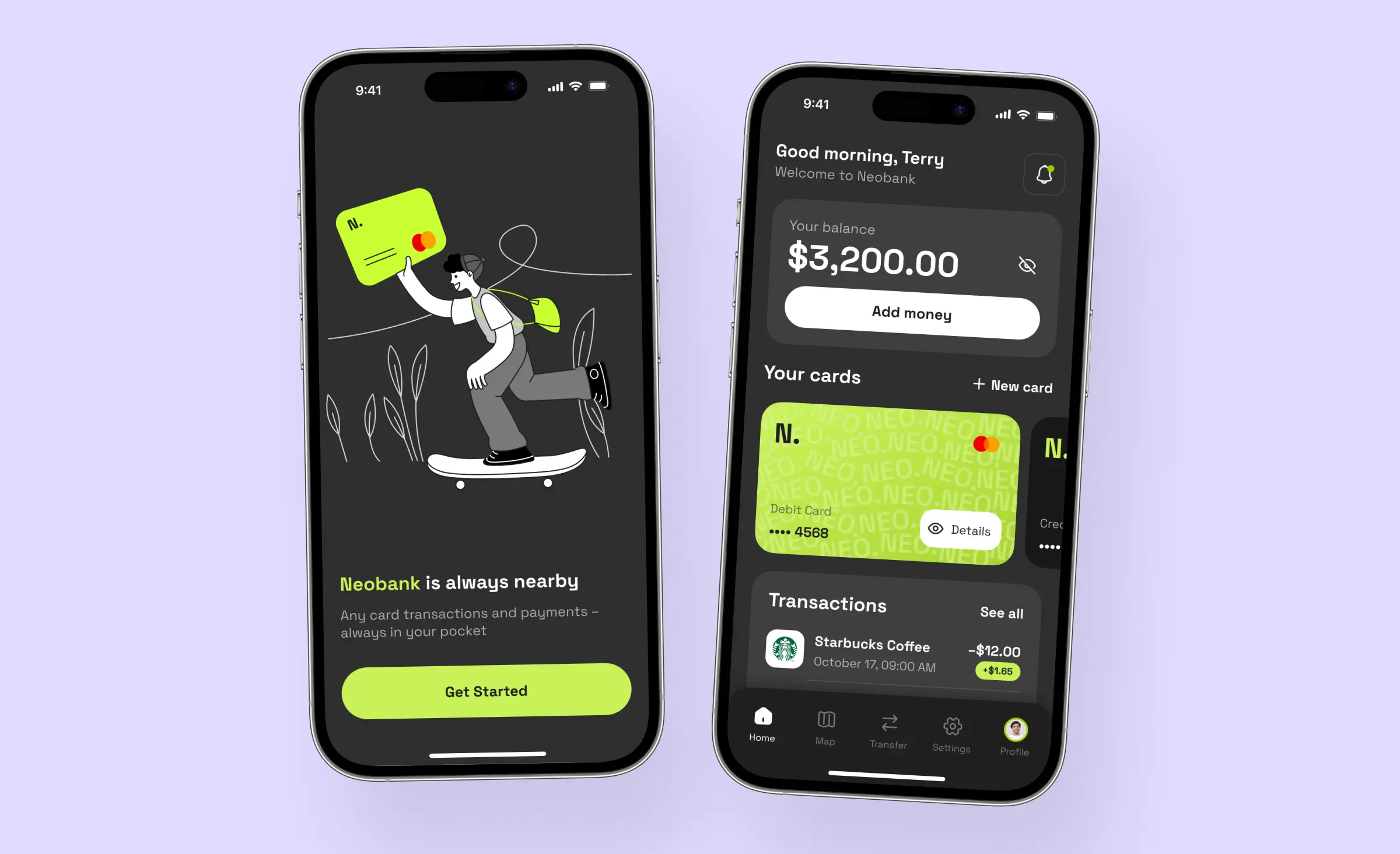 UI design example with dark app mode