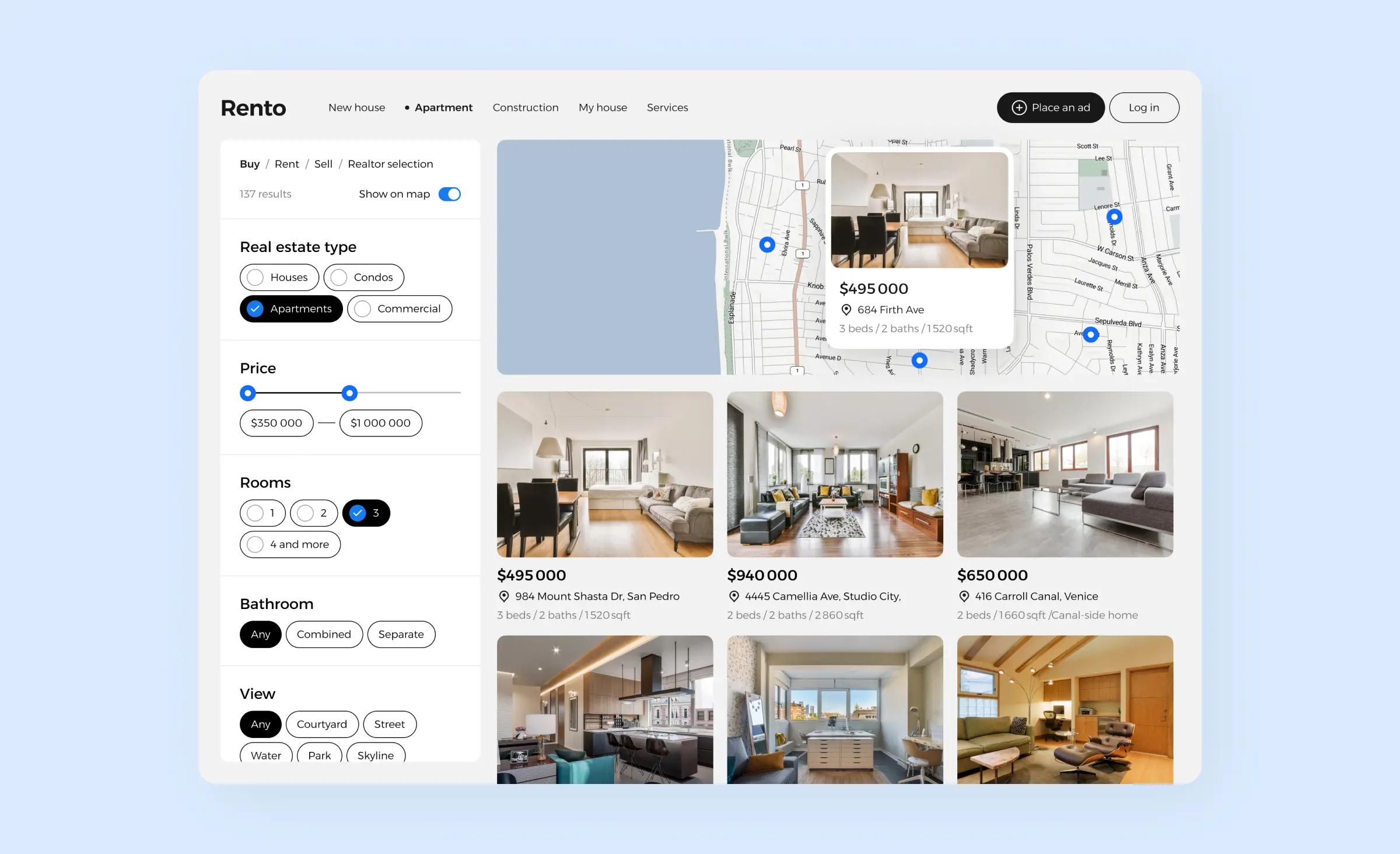 An example of good choice architecture in behavioral design - a real estate marketplace designed by Ronas IT