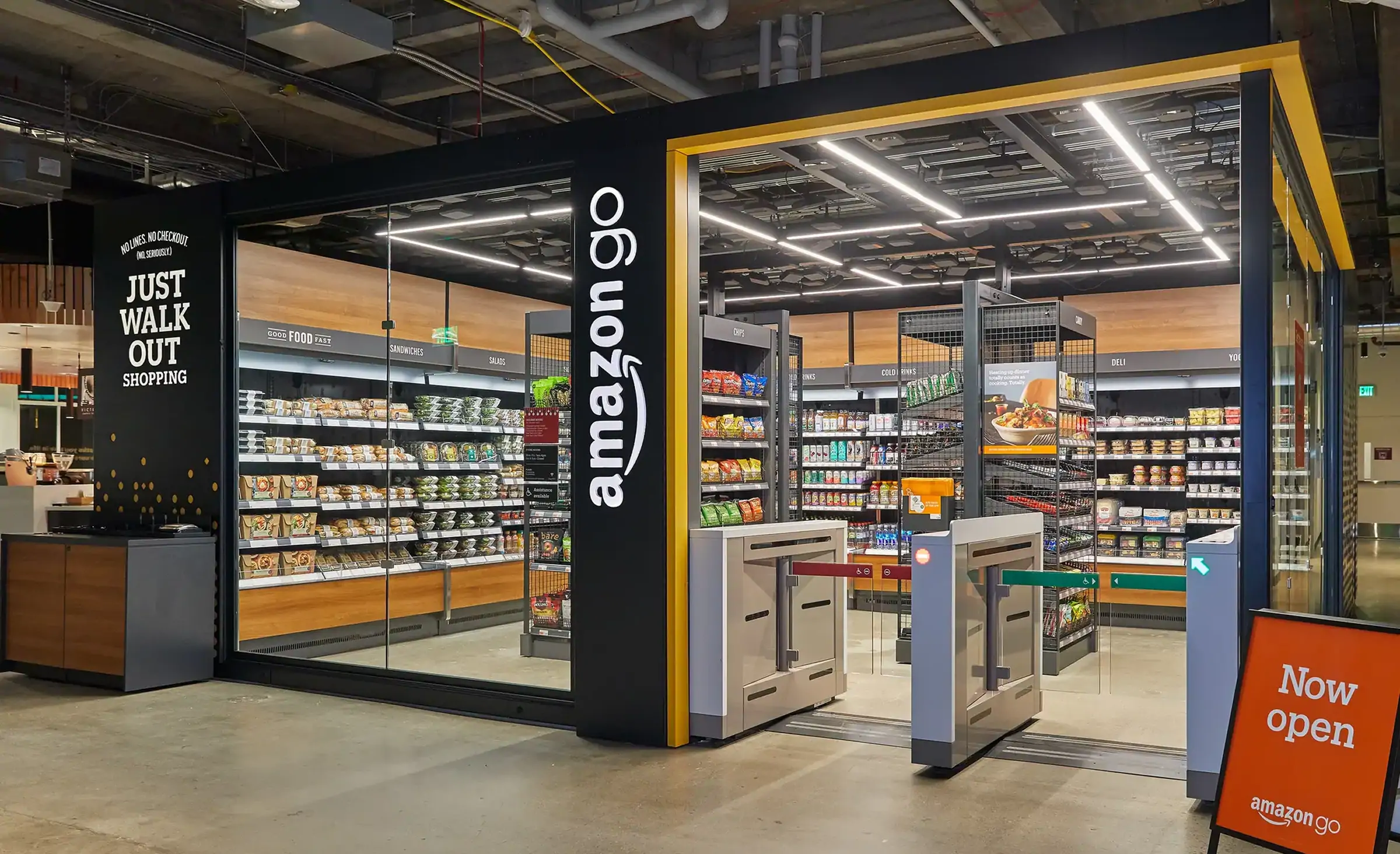 AI business integration example at Amazon Go store, using computer vision and automation technology for seamless cashierless checkout