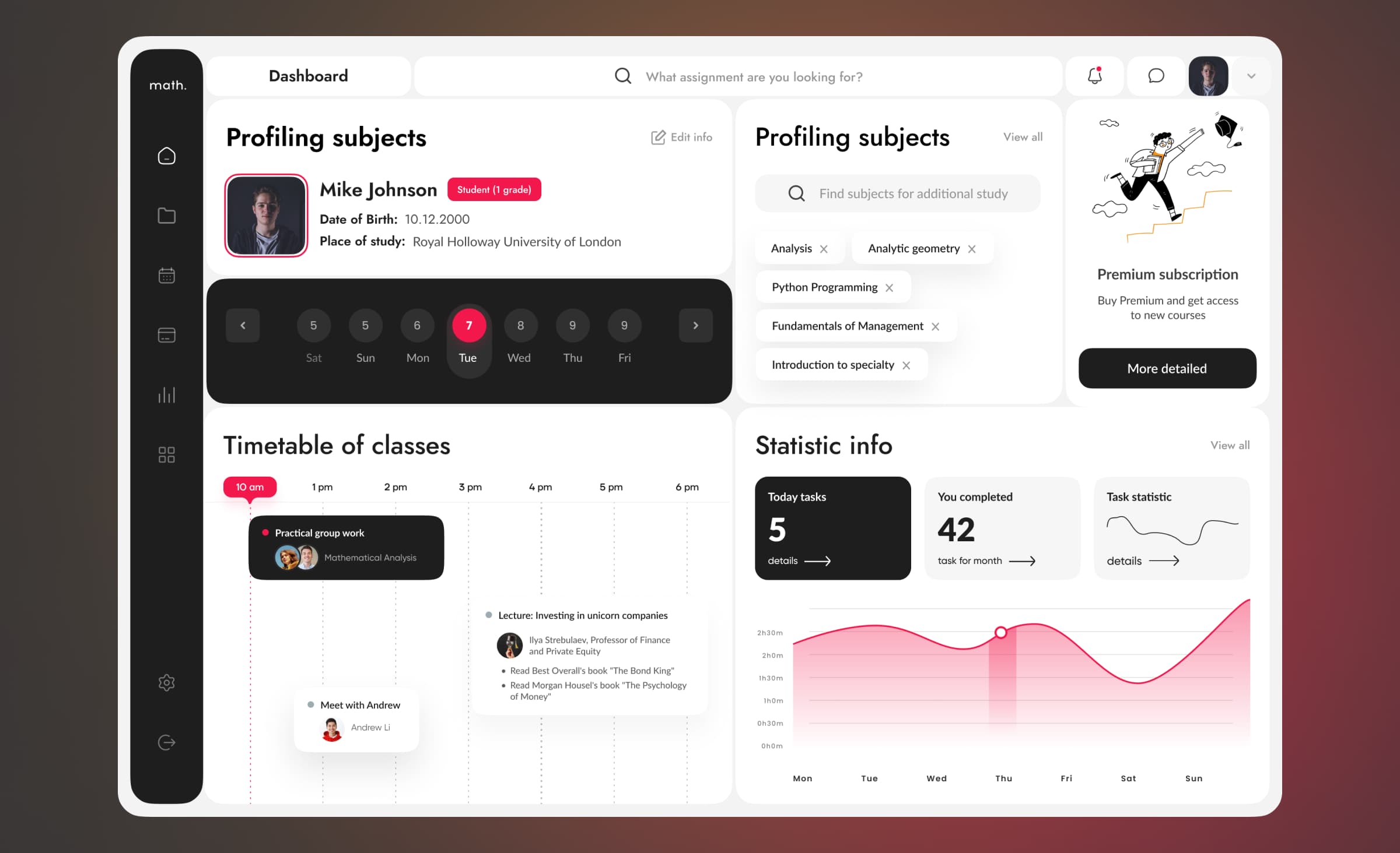 Here’s an example of a learning management system dashboard created by Ronas IT design team