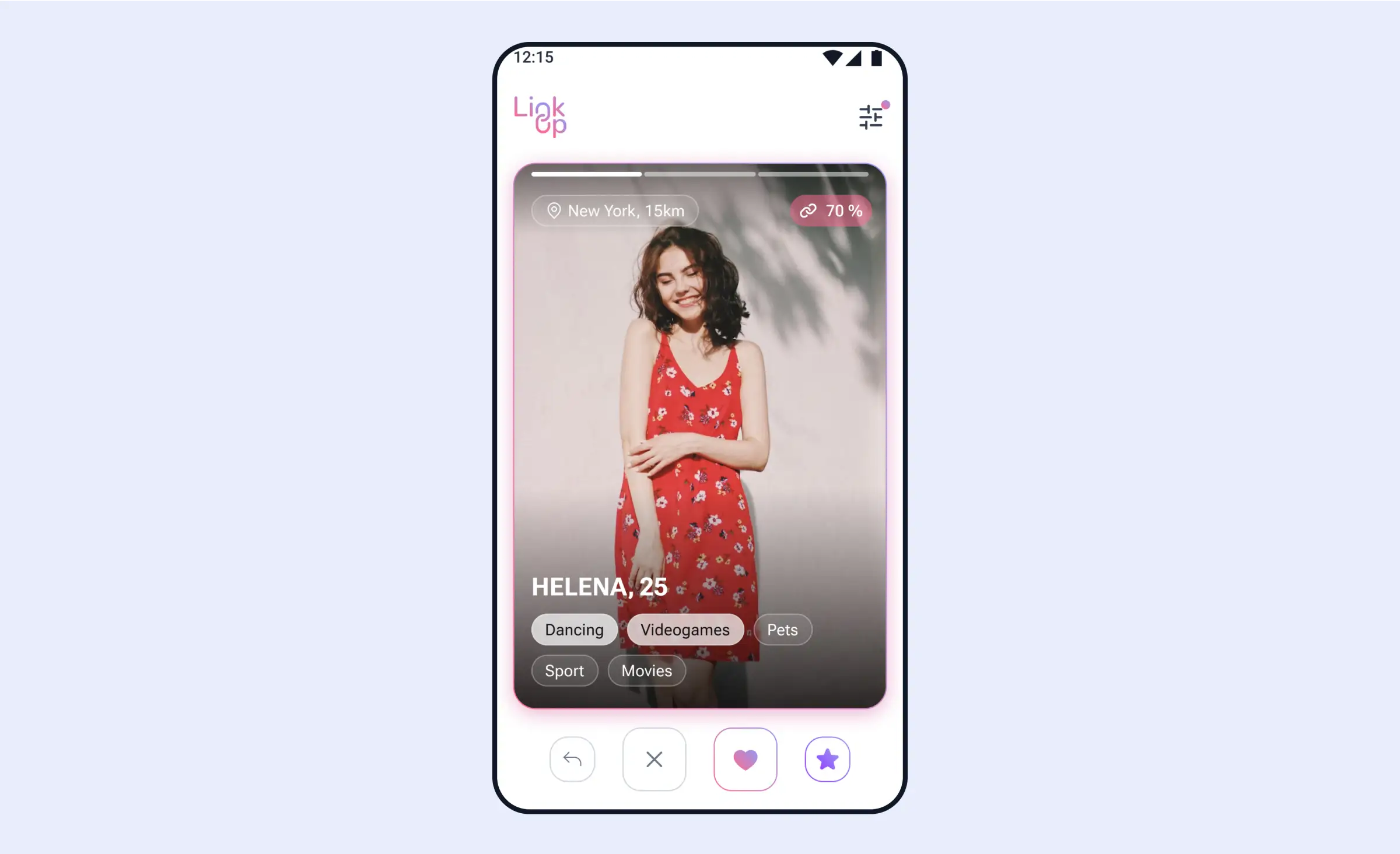 Screens of dating telegram mini app