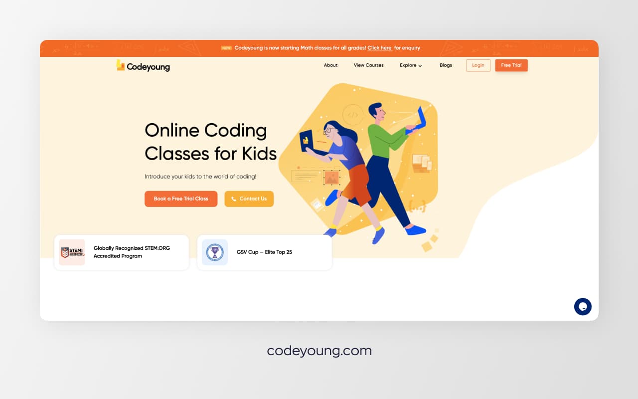 Website header of Codeyoung educational technology startup