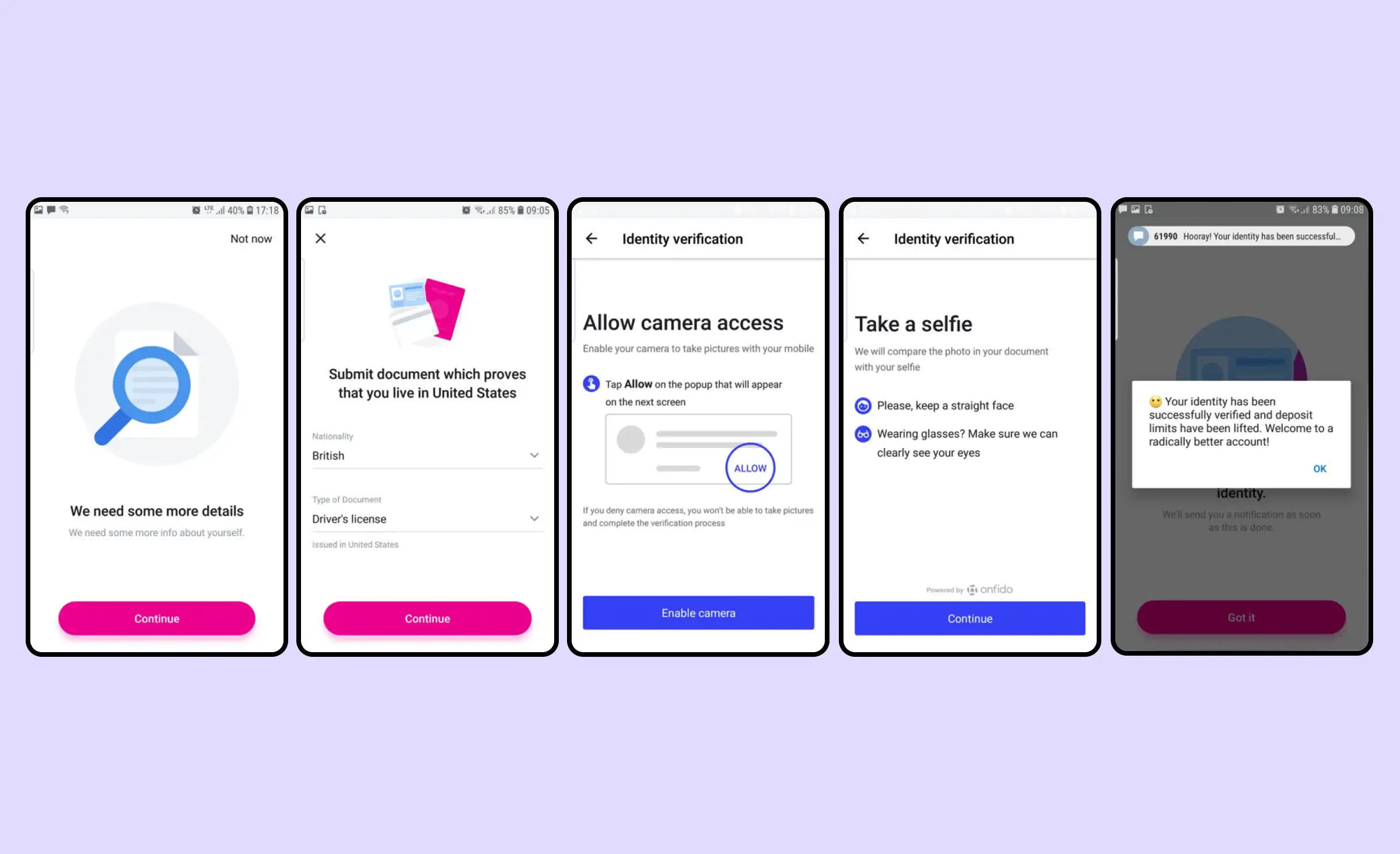 The KYC process in the Revolut neobank app