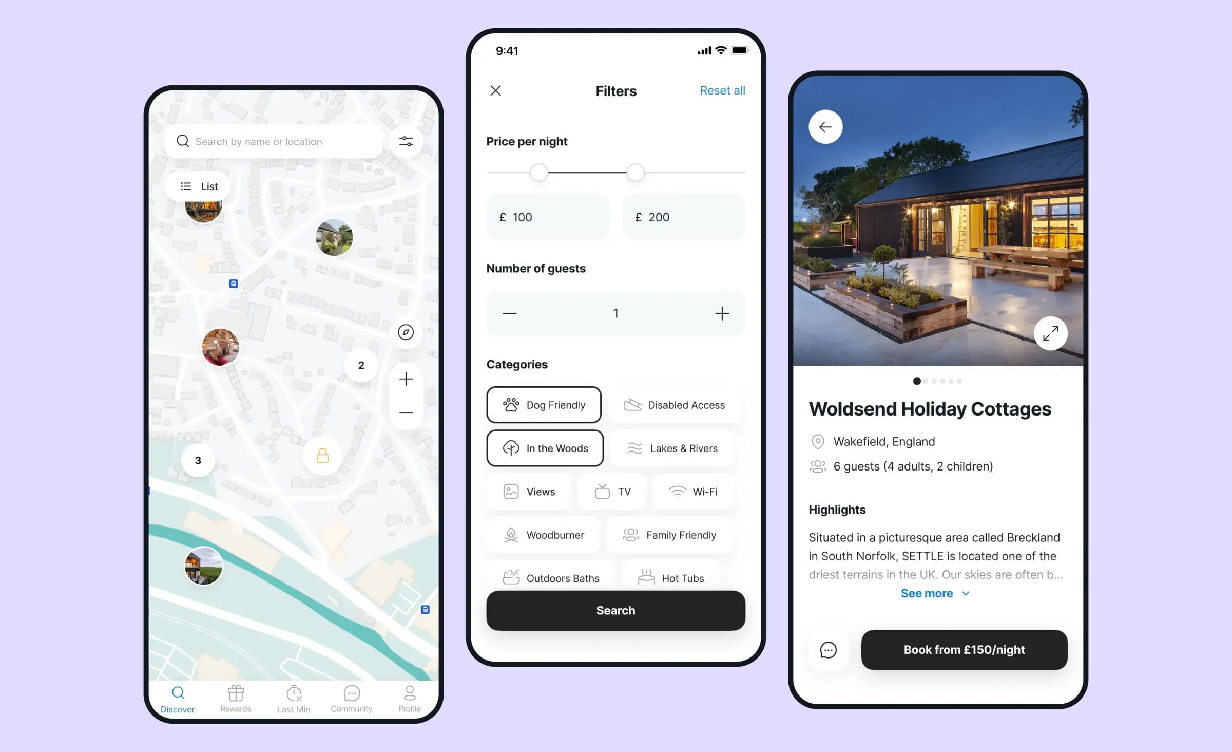 Screens of apartment booking app that could become a telegram mini app