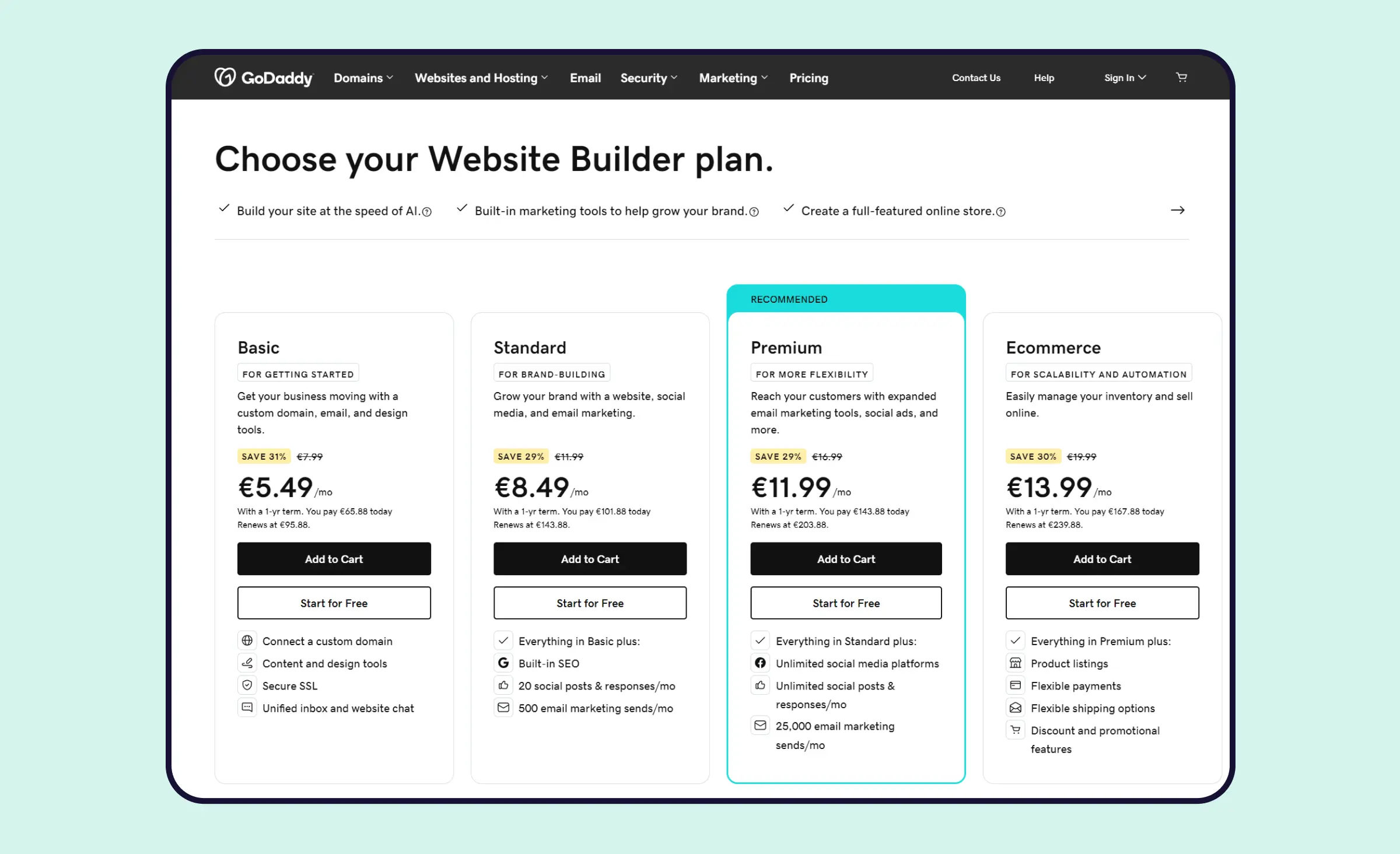 GoDaddy website builder plans compared to the cost of custom web design