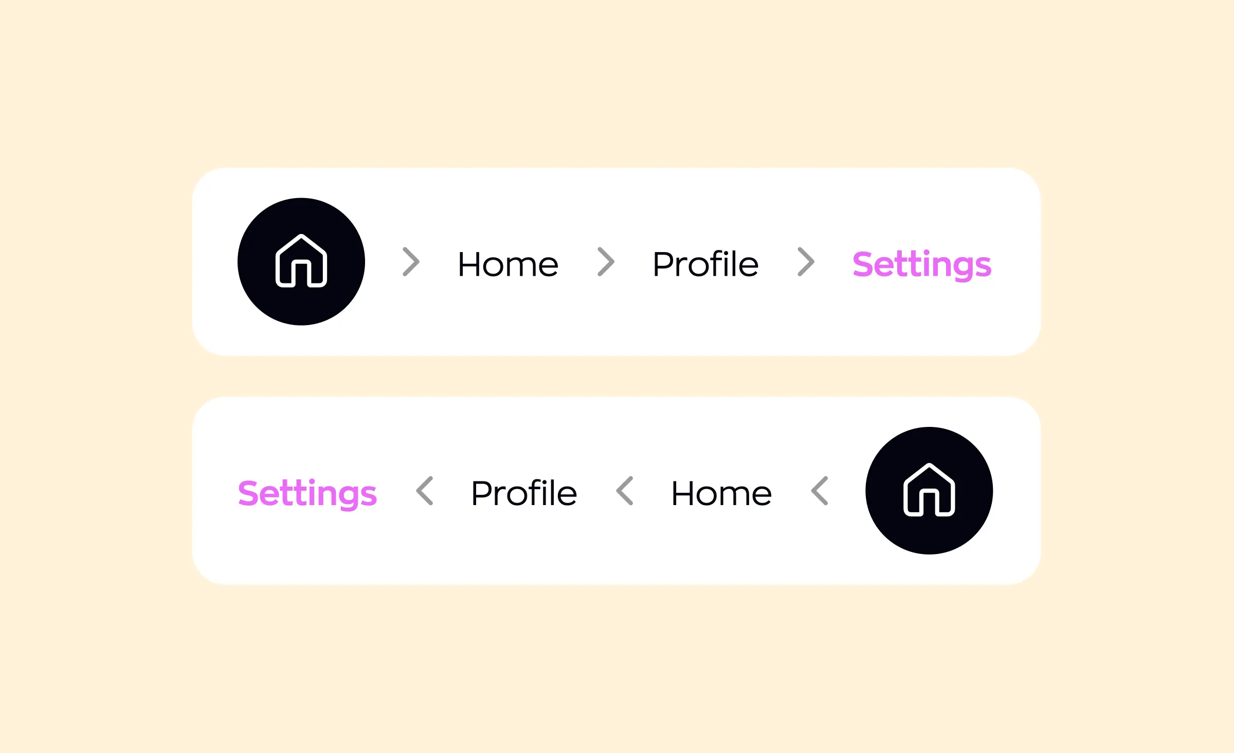 How breadcrumbs should look in right-to-left design vs left-to-right design