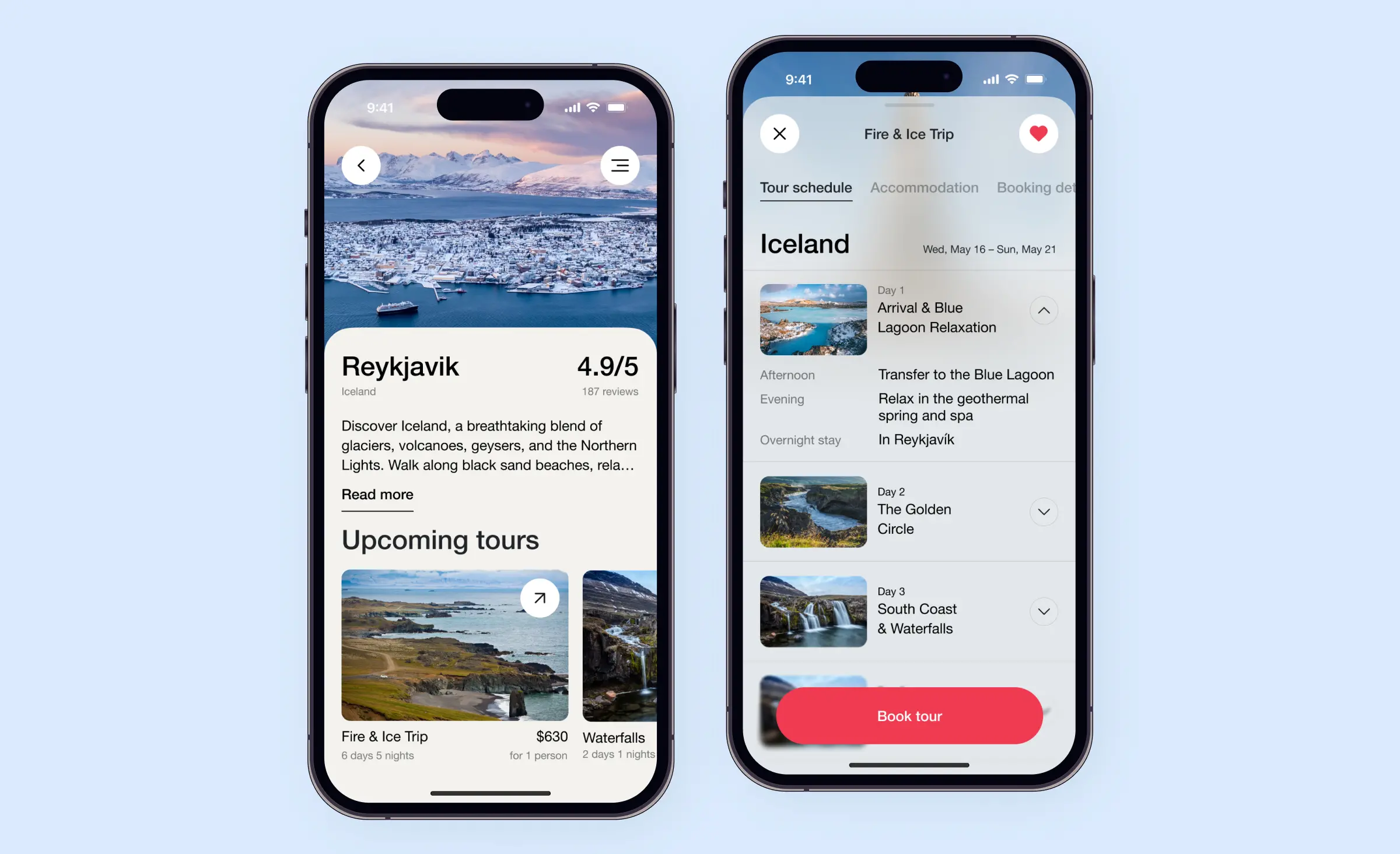 An example of effective CTA buttons in behavioral design - a travel mobile app designed by Ronas IT