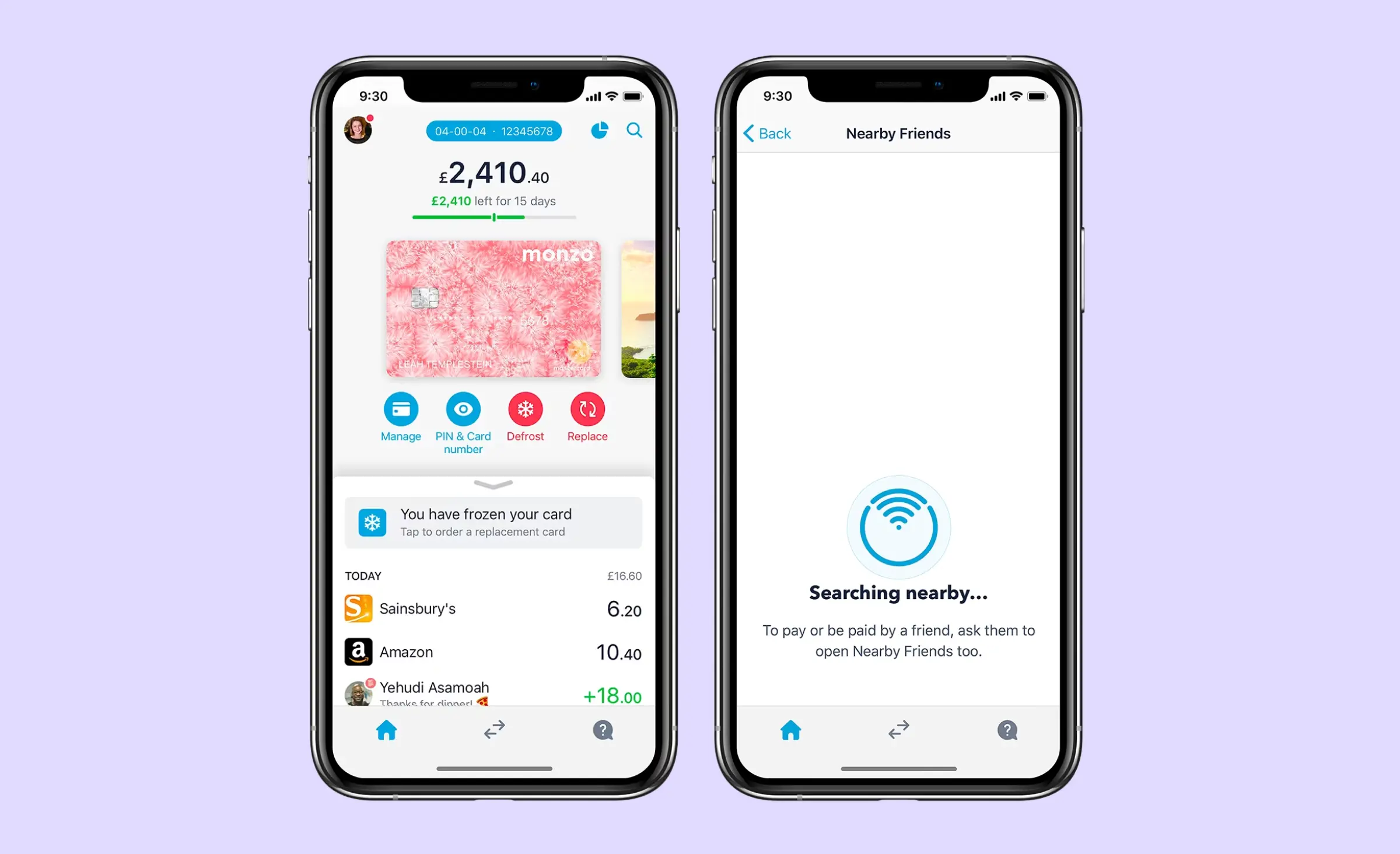 Monzo banking app UI design example