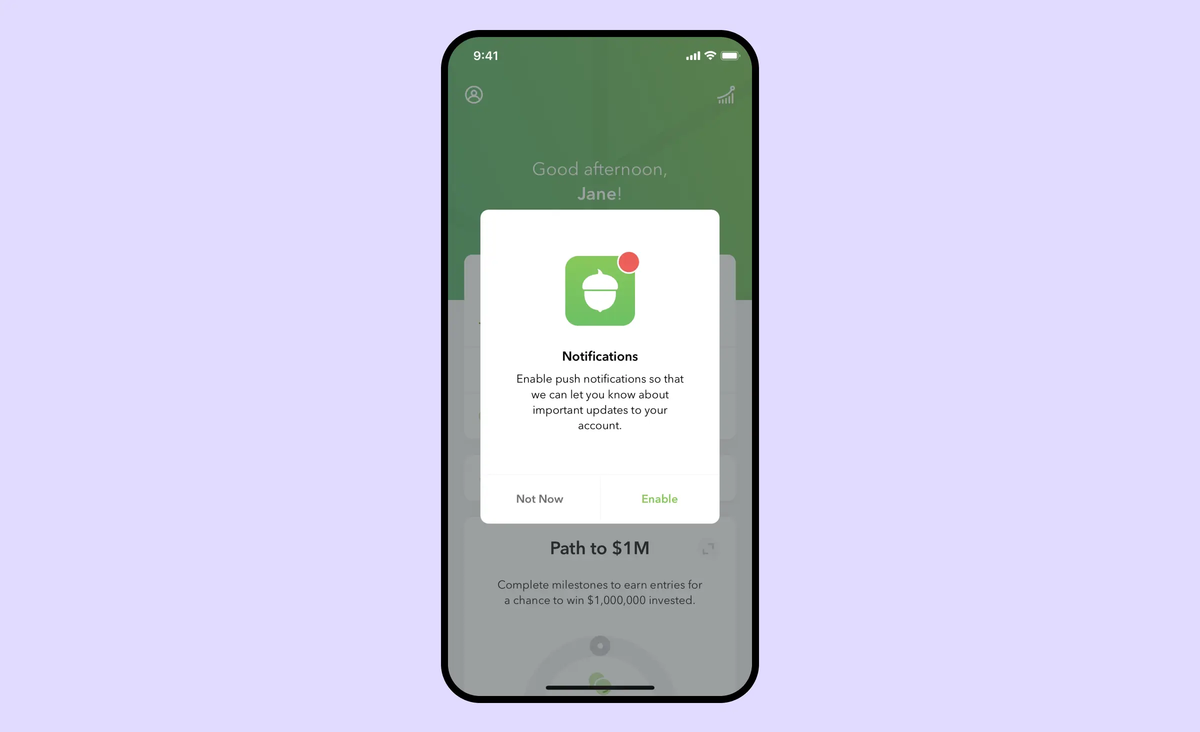 Push notifications in the Acorns neobank app