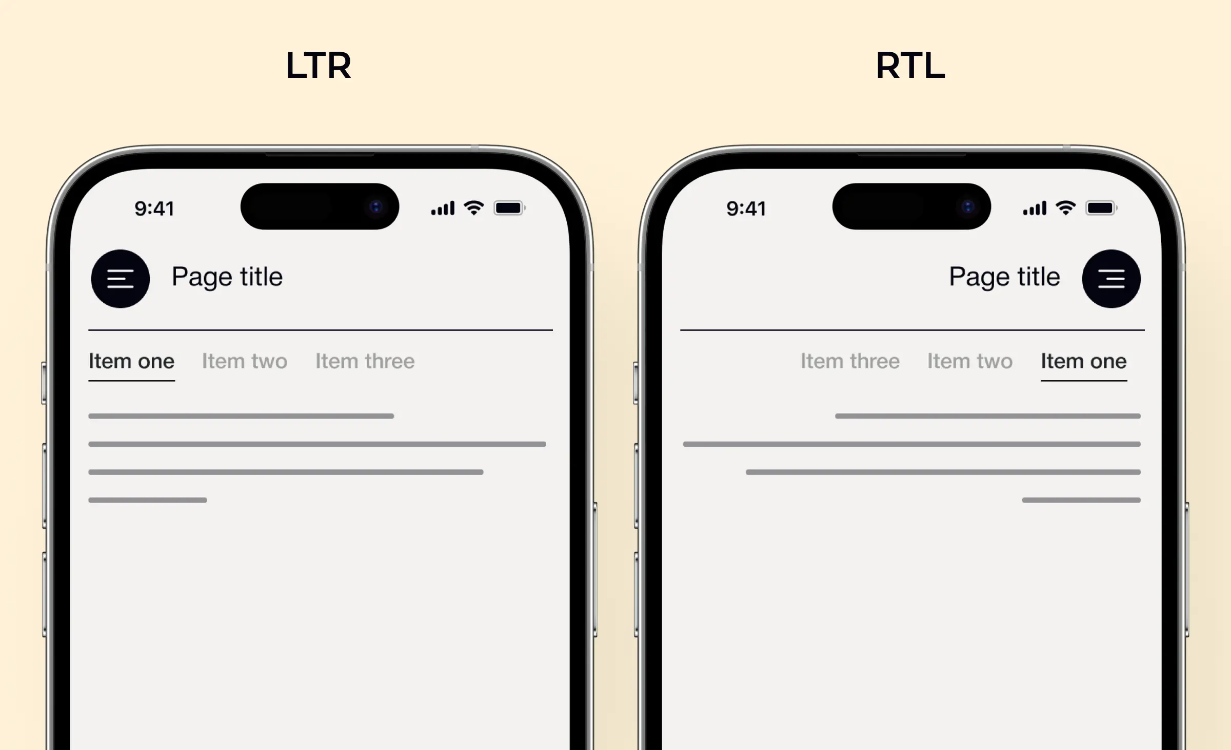 The navigation flow in right-to-left design vs left-to-right design