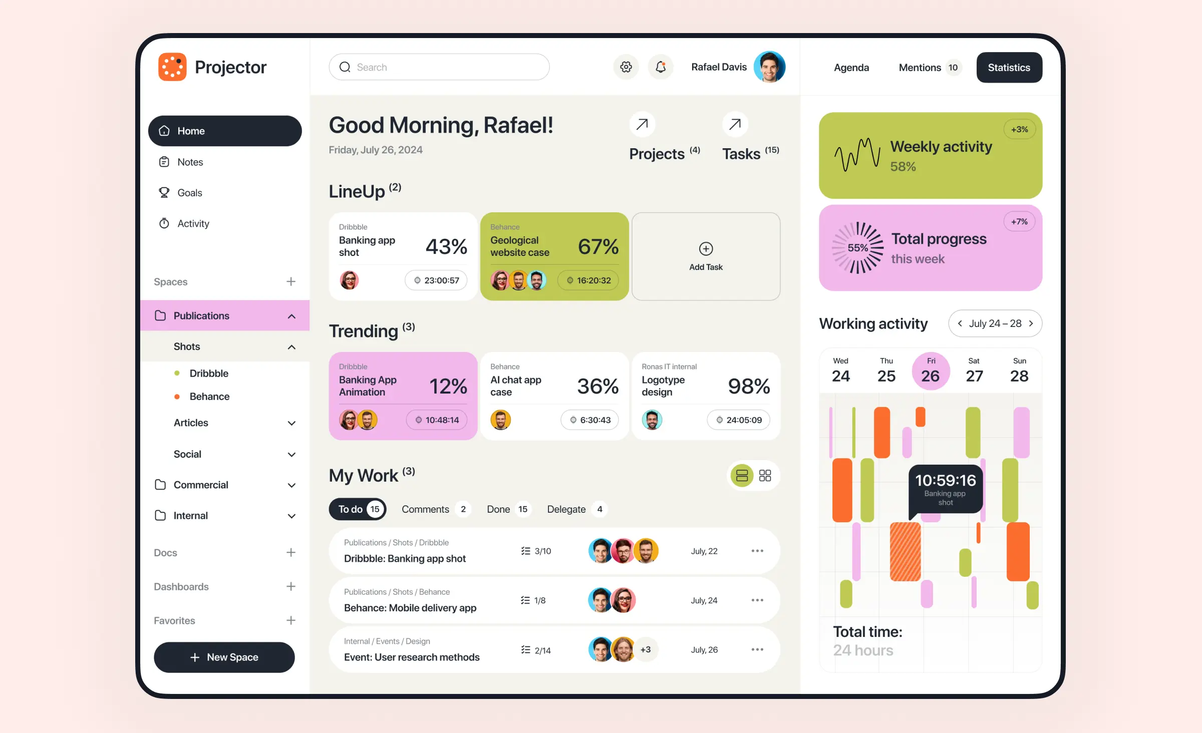 A project management dashboard UI design concept created by Ronas IT team