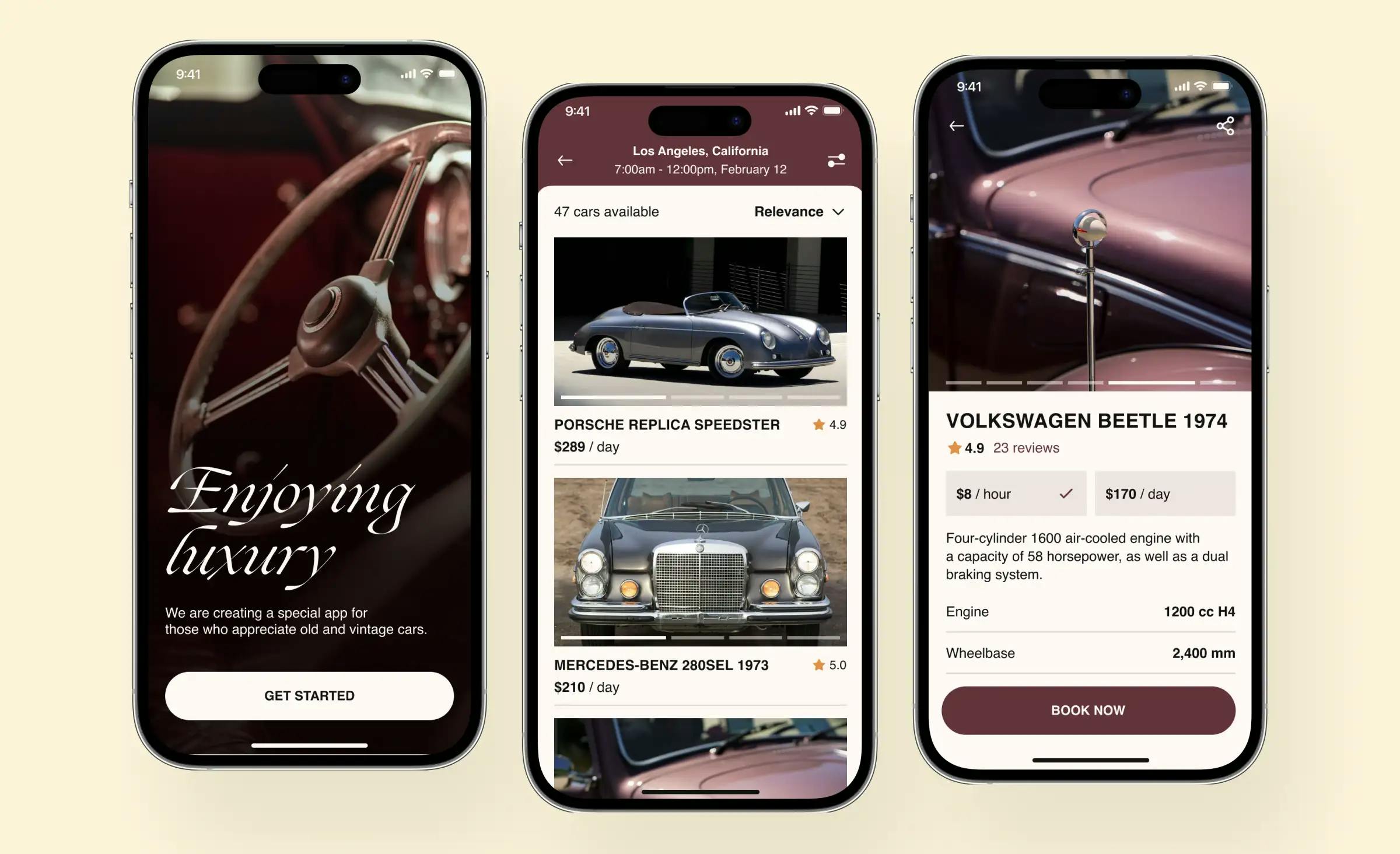A design concept for automotive app development - a vintage car rental app