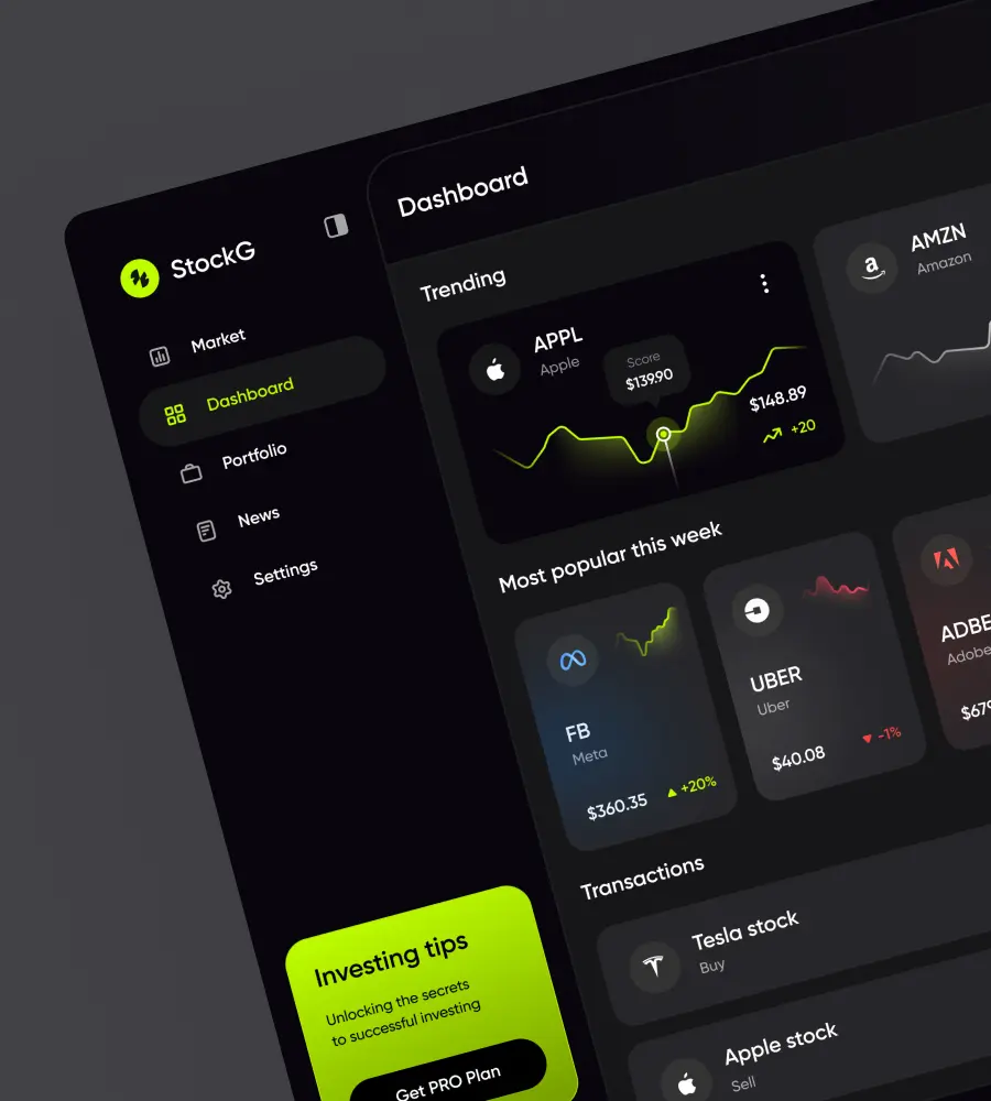 The screenshot shows the&nbsp;dashboard of&nbsp;a personal finance web app. It features a&nbsp;greeting of&nbsp;"Good morning, Gabby" along with an overview of&nbsp;the&nbsp;latest transactions and financial data. On the&nbsp;left side of&nbsp;the&nbsp;screenshot, a&nbsp;menu displays the&nbsp;following options: Dashboard, Payments, Analytics, Cards, History, Services, and Help.