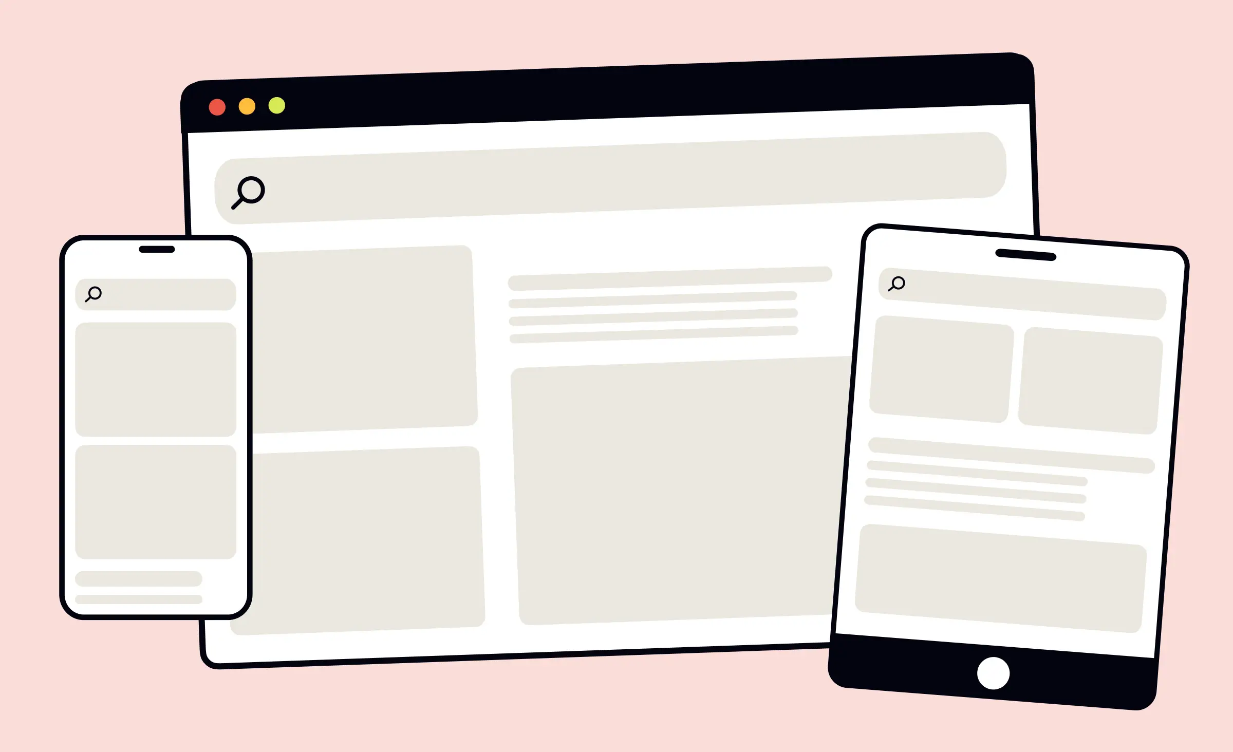 This image illustrates the importance of advanced mobile and web app optimization strategies. It shows a laptop, tablet, and smartphone displaying similar layouts, emphasizing how responsive design delivers a consistent and high-quality experience across different devices and screen sizes.