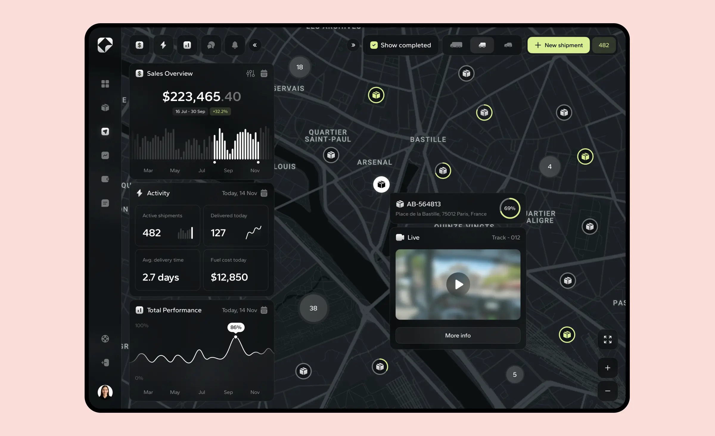 This image displays a complex dashboard with real-time analytics, shipment tracking, and interactive maps, highlighting how advanced mobile and web app optimization strategies support seamless data visualization and high performance even in feature-rich business applications.